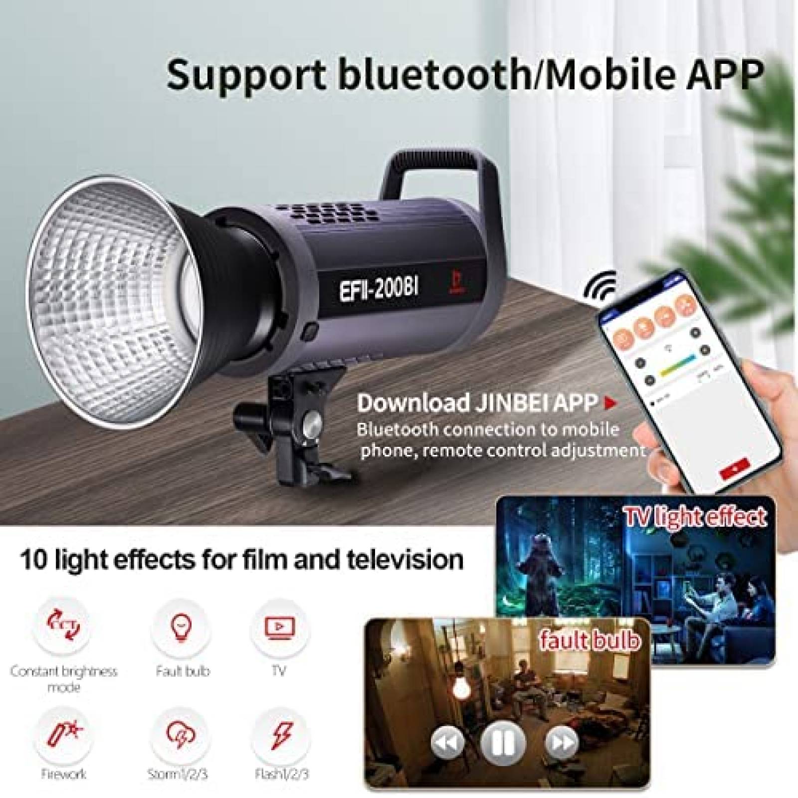 Luz para Fotografia Jinbei EFII-200 LED de 2700-6500K -Negro