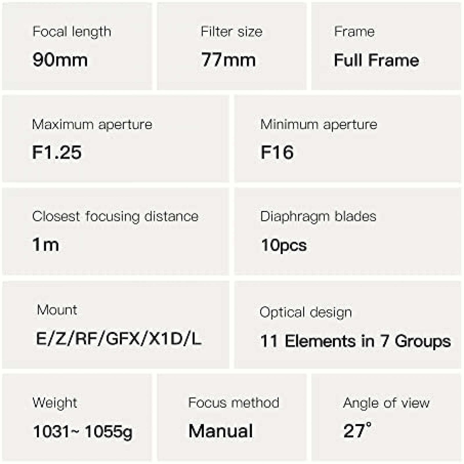 Lente de Camara TTARTISAN Sin Espejo 90mm f1.25 FP -Negro