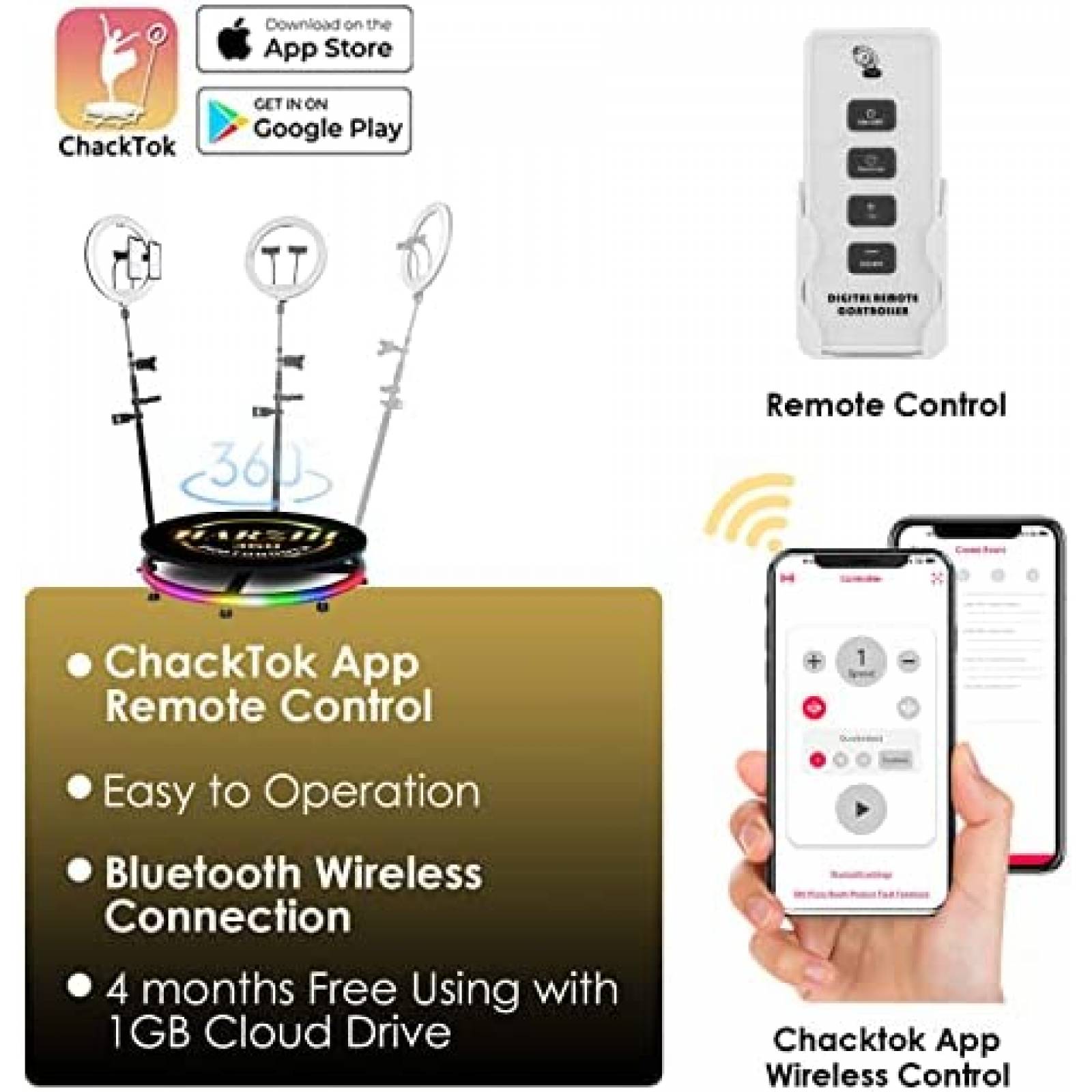 Cabina para Fotos HARZHI 360 80cm con Control Remoto -Negro