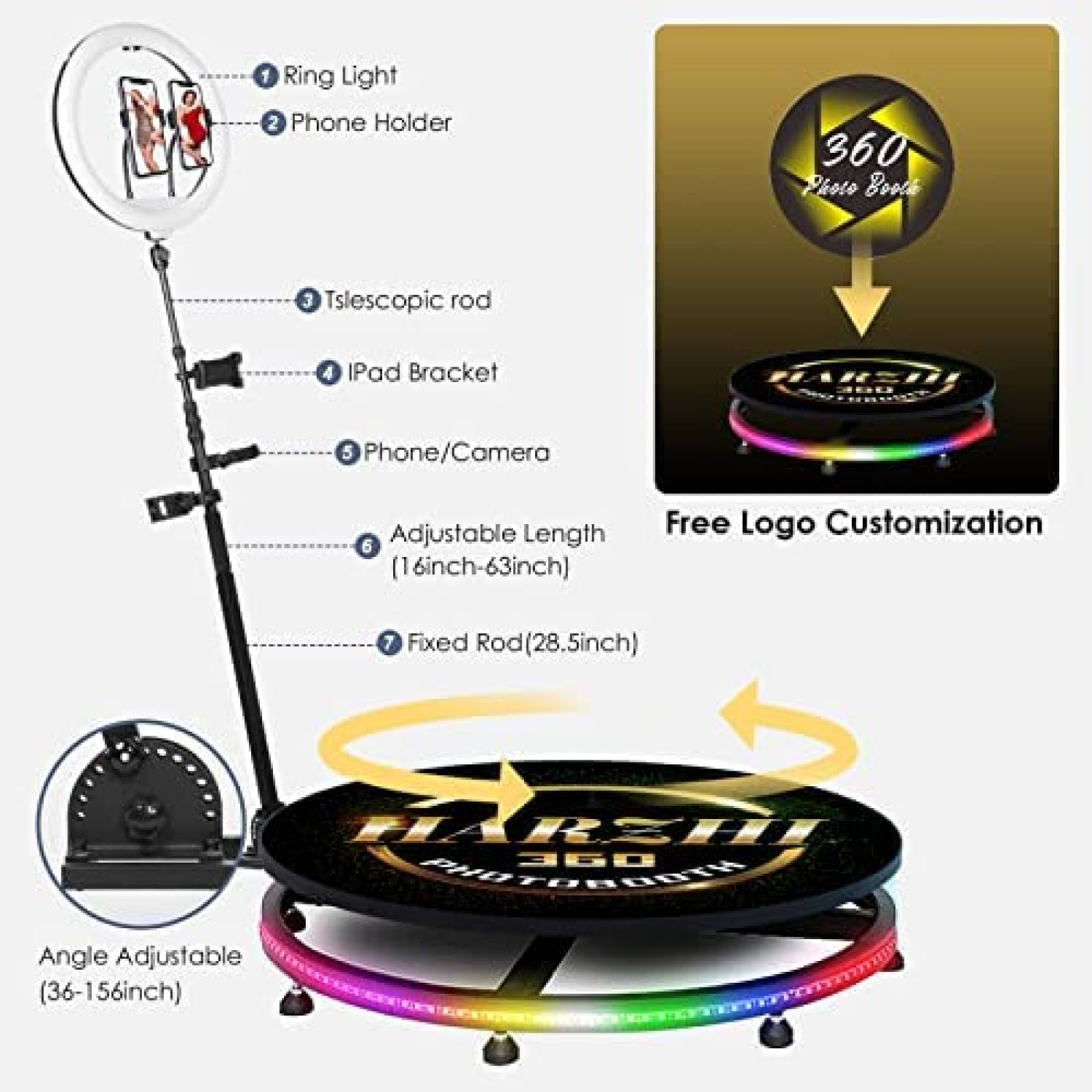 Cabina para Fotos HARZHI 360 80cm con Control Remoto -Negro