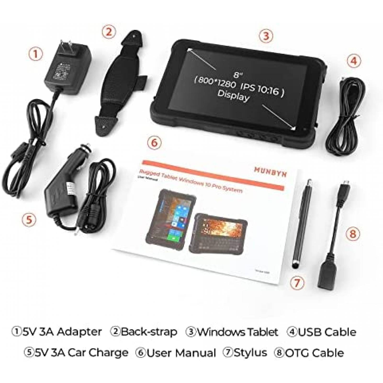 Tablet PC Industrial MUNBYN 8'' 4G Wi-Fi GPS IP67 W10 -Negro