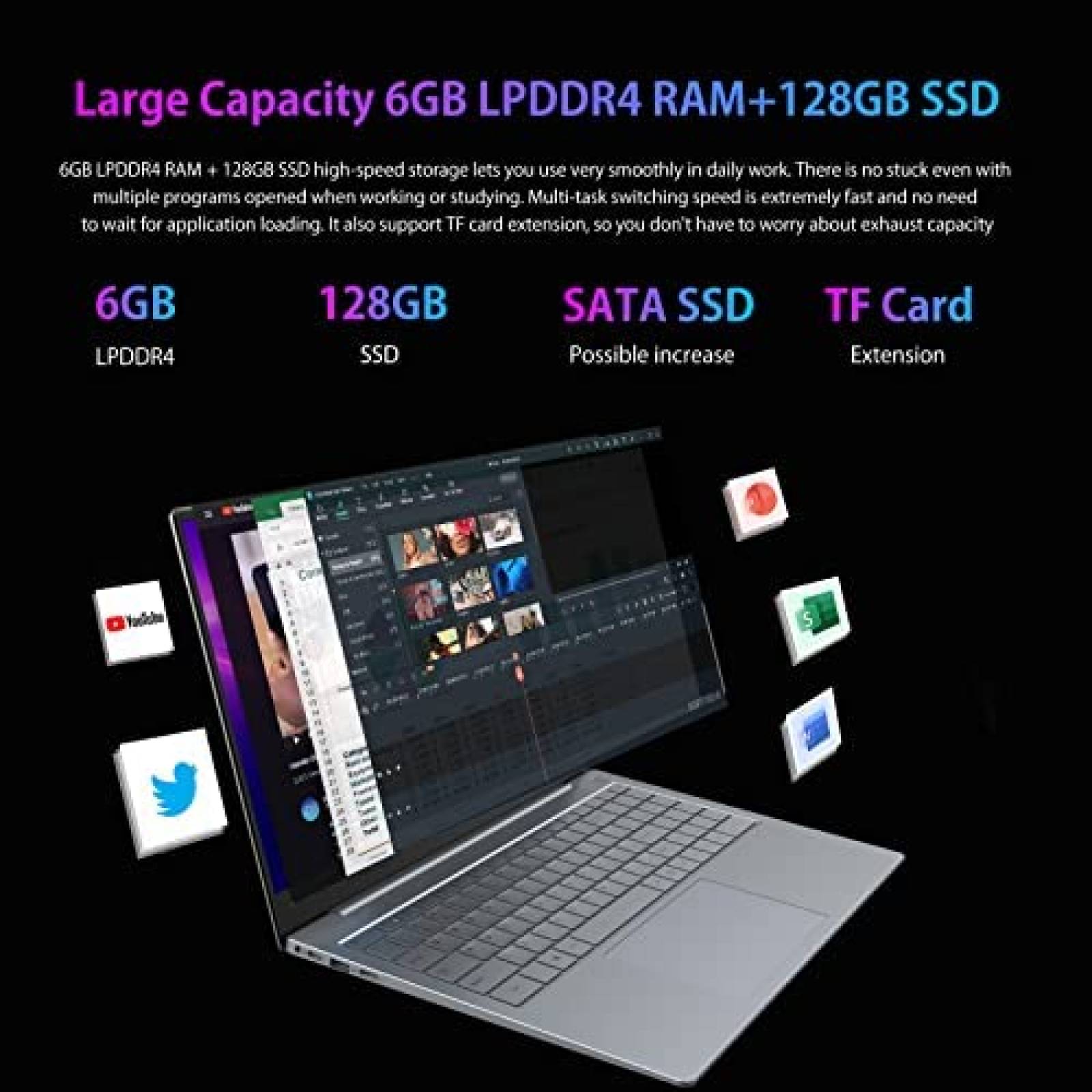 Laptop Bocconi LeadBook T6 15.6'' N3450 6GB 128GB SSD -Gris