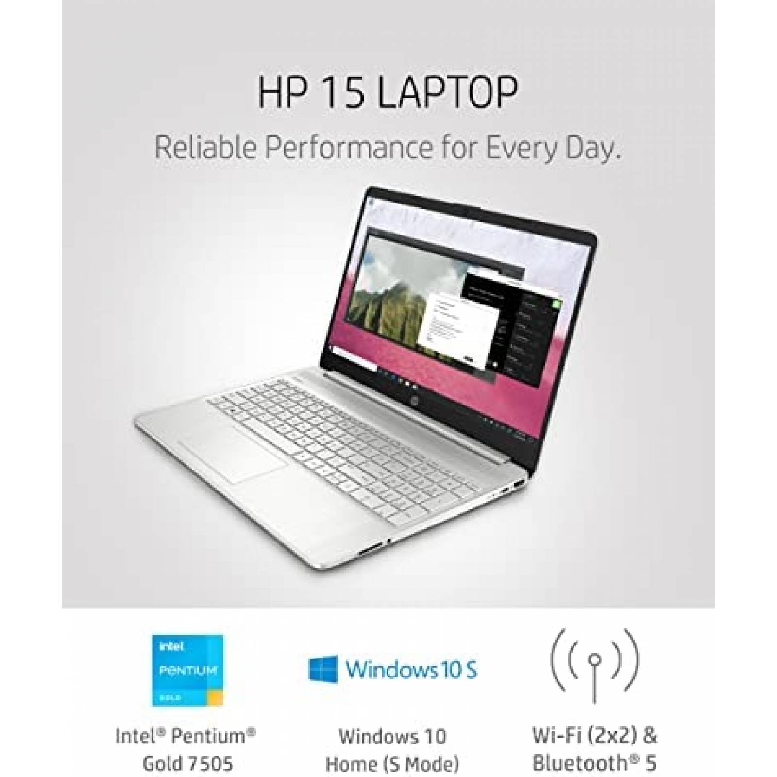 Laptop HP 15'' Intel Gold 7505 UHD 128GB SSD -Plata