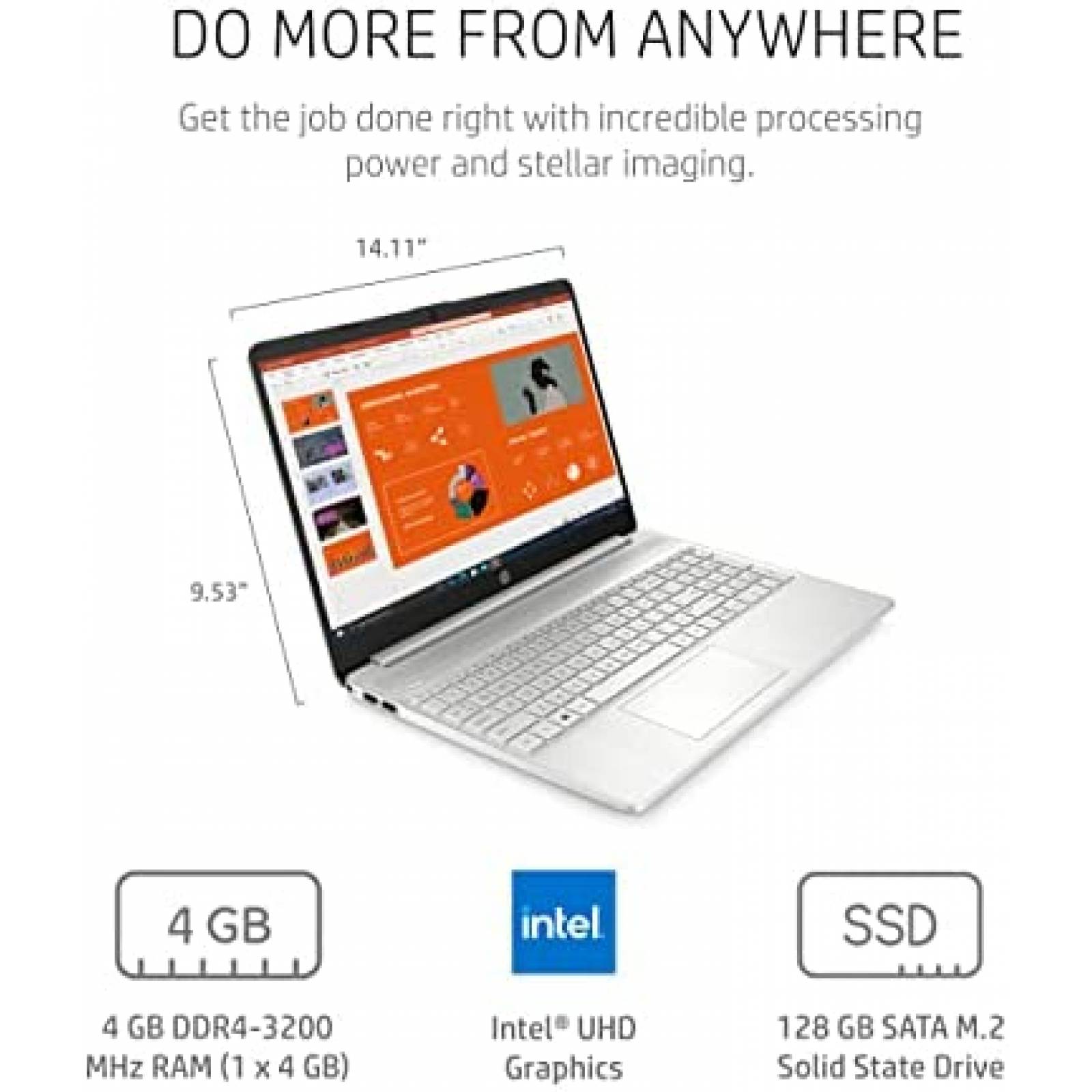 Laptop HP 15'' Intel Gold 7505 UHD 128GB SSD -Plata