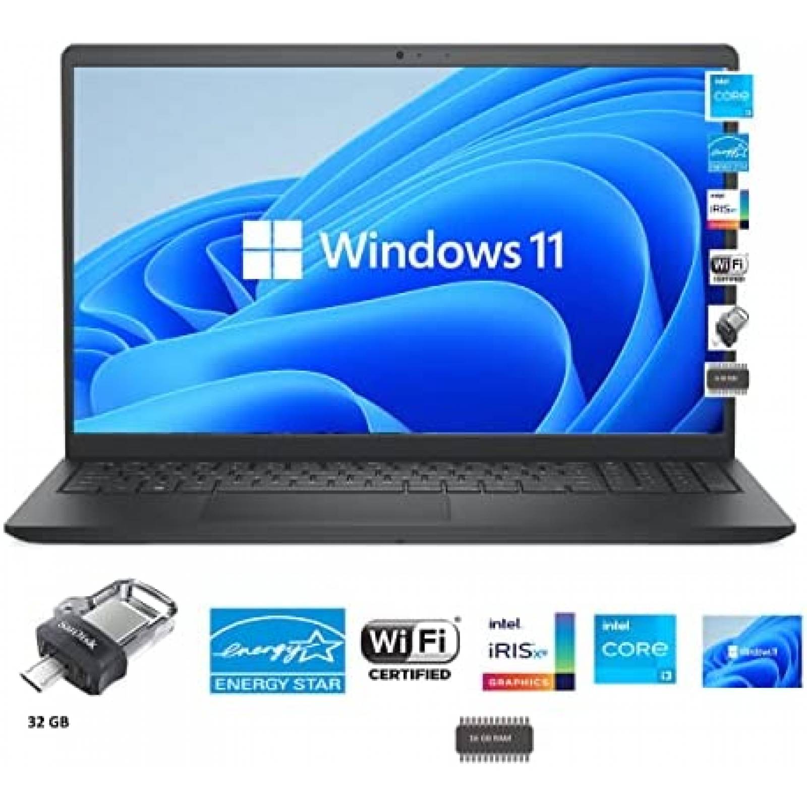 Inspiron Dell Inspiron 15.6'' Celeron N4020 16GB 512GB Negro