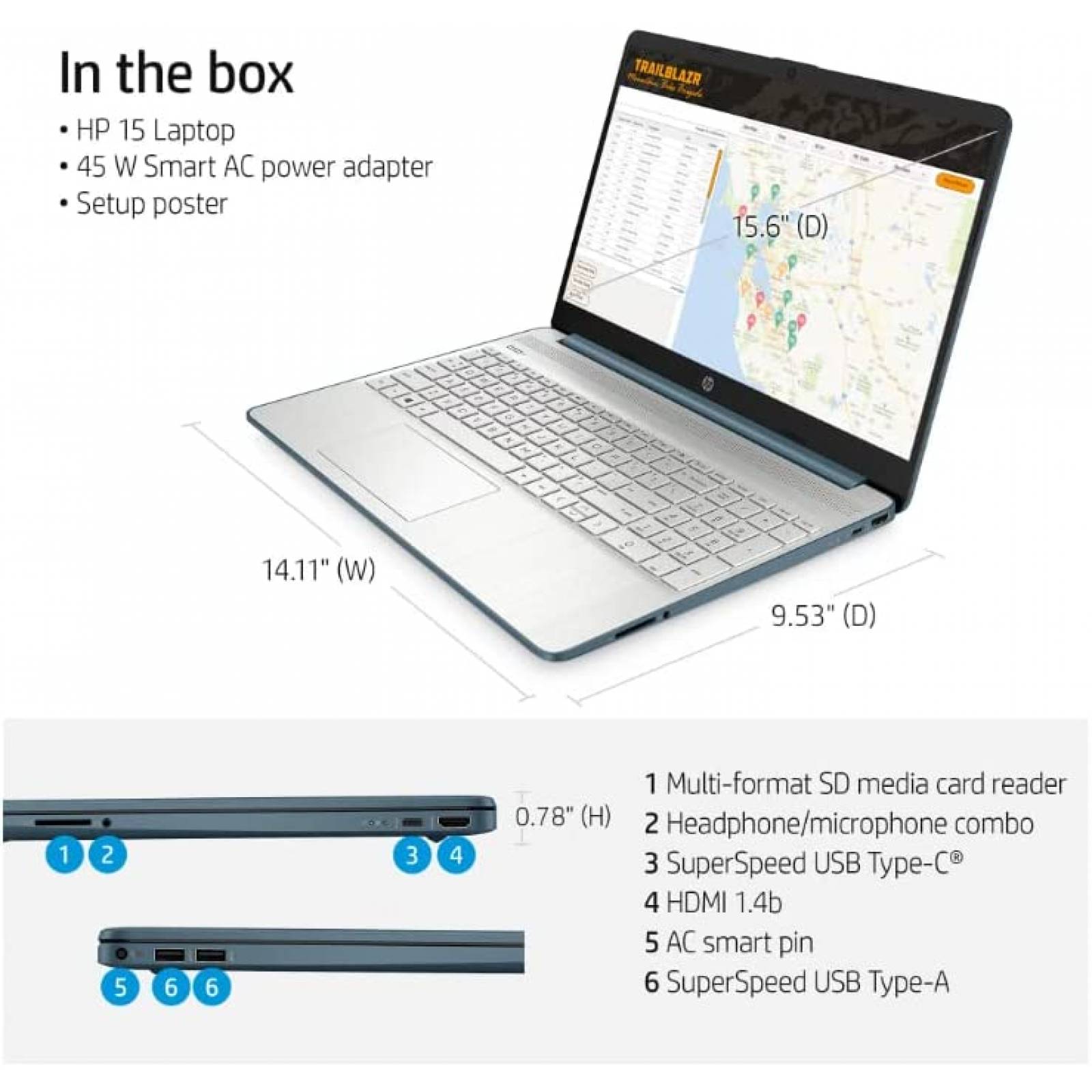 Laptop HP 15.6'' AMD Ryzen 5 12GB RAM 256GB SSD -Azul