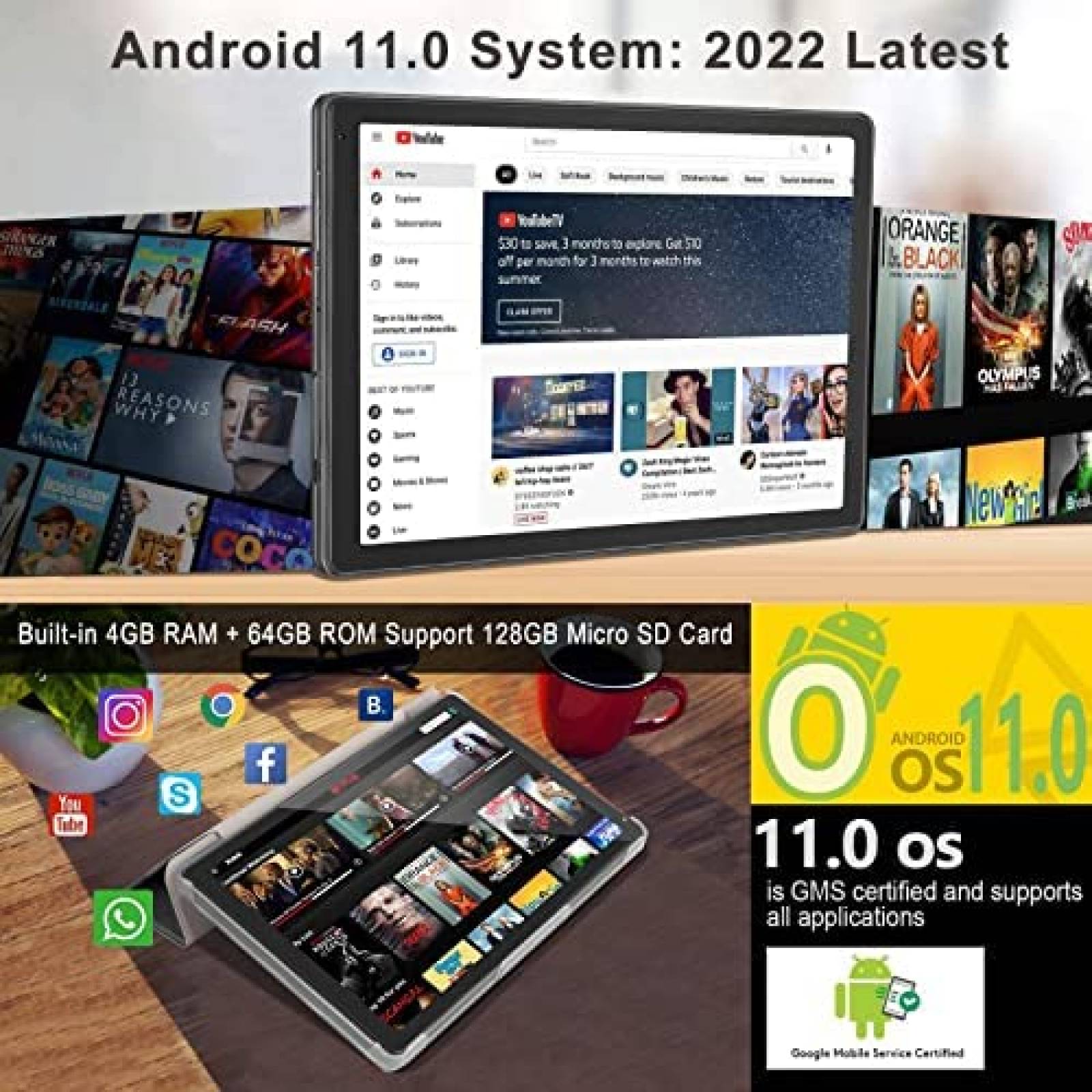 Tablet SEBBE 2 en 1 10.36'' 4GB 64GB 8000 mAh -Negro