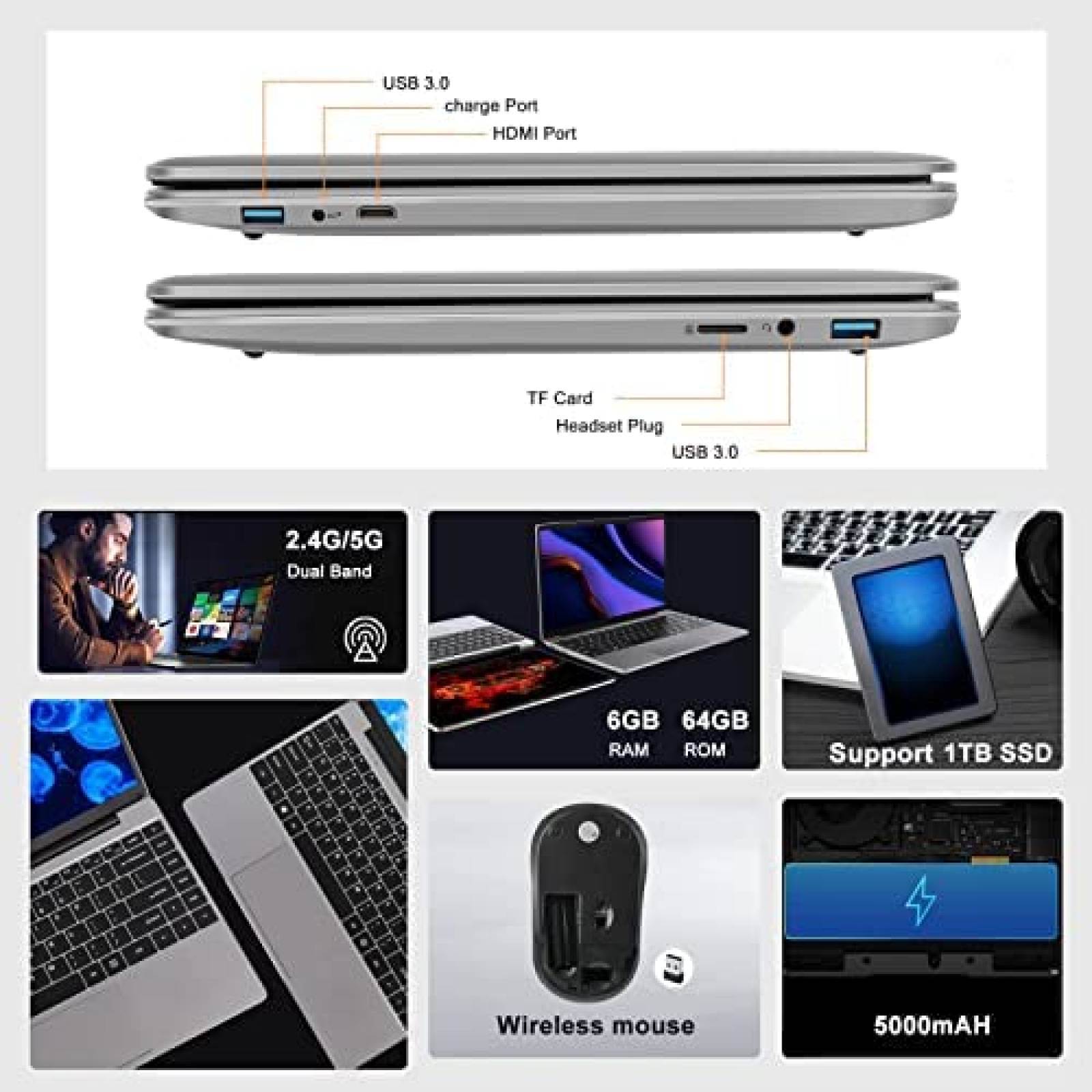 Laptop Ruzava A2 14'' Intel N4020 6GB RAM 1TB SSD -Gris