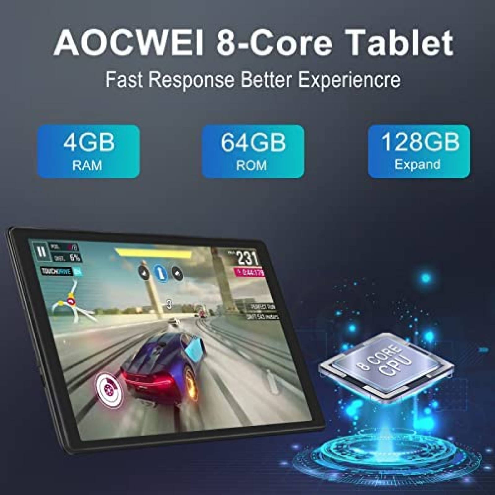 Tablet AOCWEI 10'' Android 11 4GB 64GB Touchscreen -Negro