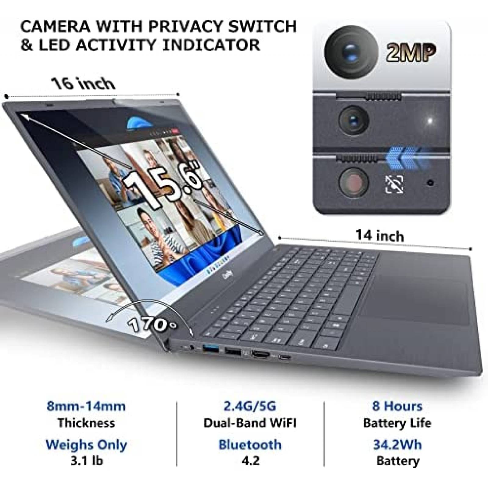 Laptop Coolby 15.6'' IN5095 12GB 256GB SSD Intel UHD -Gris