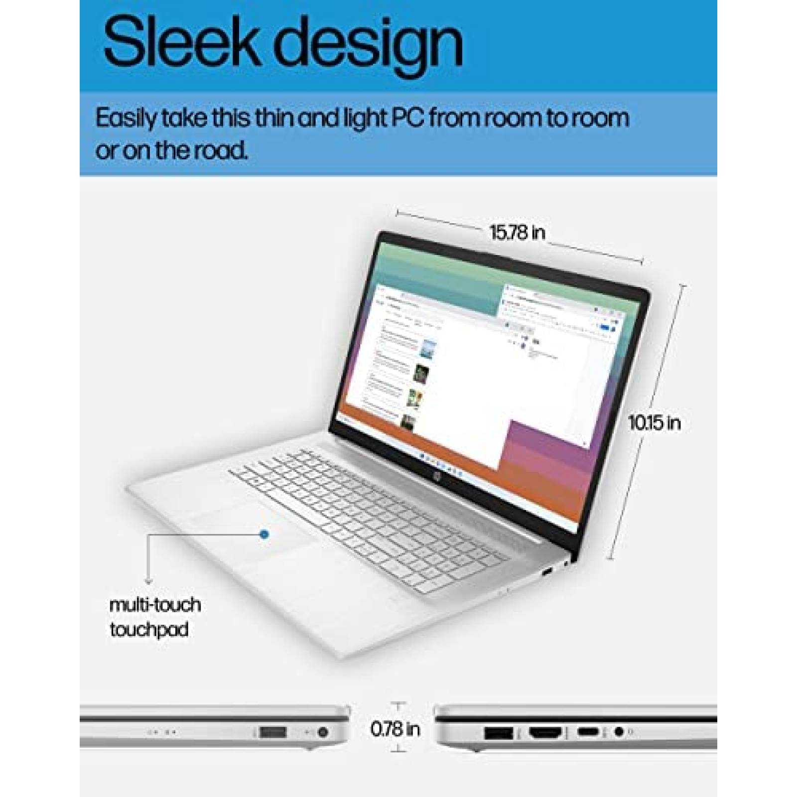 Laptop HP 17-cn0030nr 17.3" HD 4K N5030 4GB 256GB USB Win 11