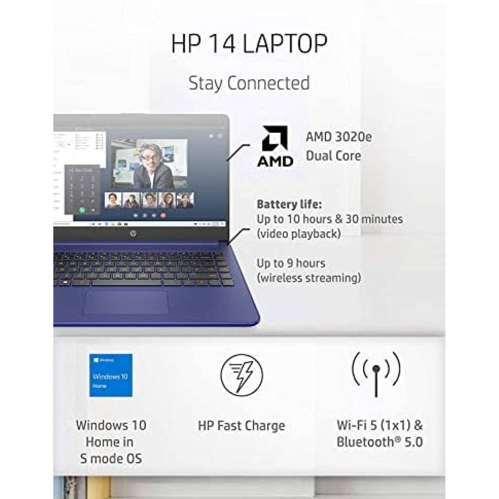 Laptop HP Pavilion 14'' Tactil AMD 3000 8GB 192GB -Azul