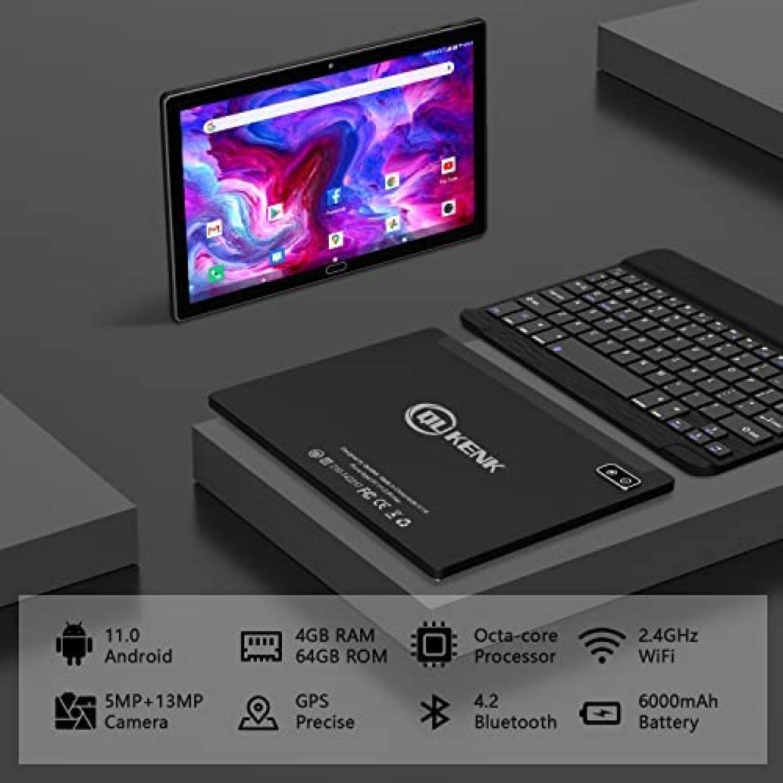 Tablet Qukenk 10.1'' Octa-core 4GB RAM 64GB ROM 13MP -Negro