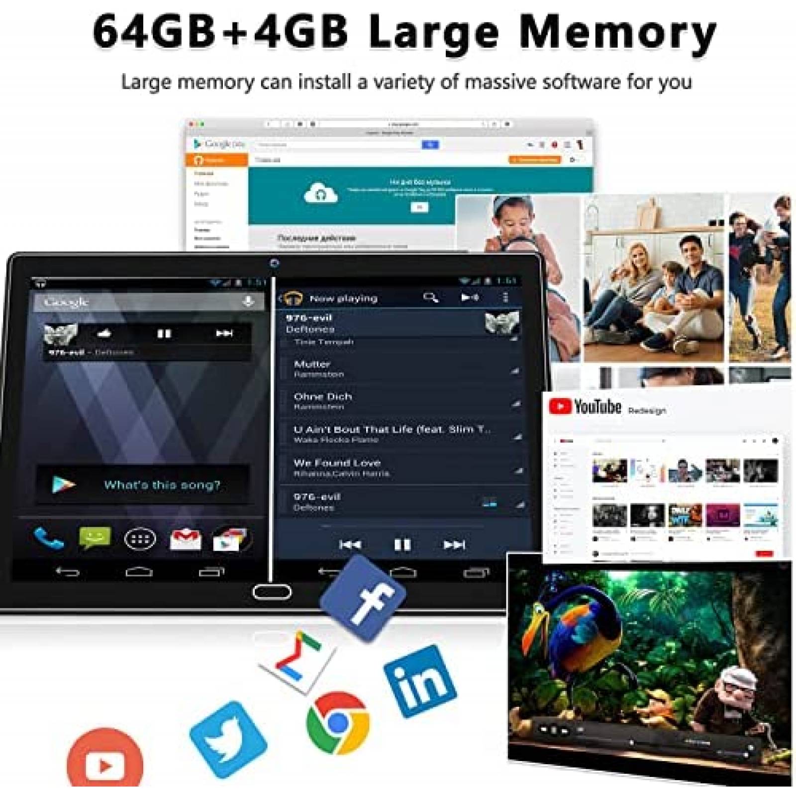 Tablet Qukenk 10.1'' Octa-core 4GB RAM 64GB ROM 13MP -Negro