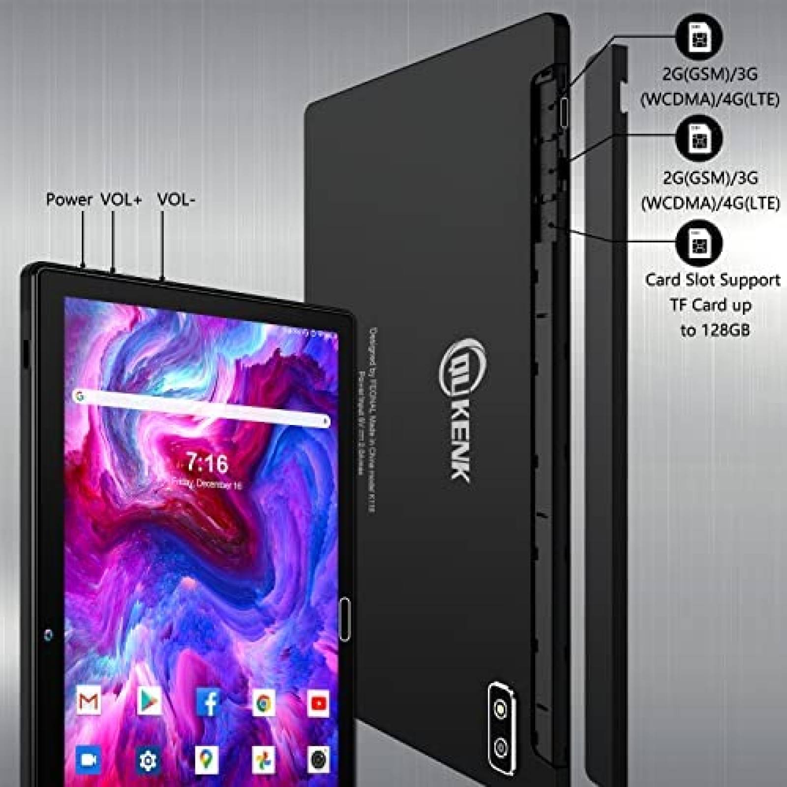Tablet Qukenk 10.1'' Octa-core 4GB RAM 64GB ROM 13MP -Negro