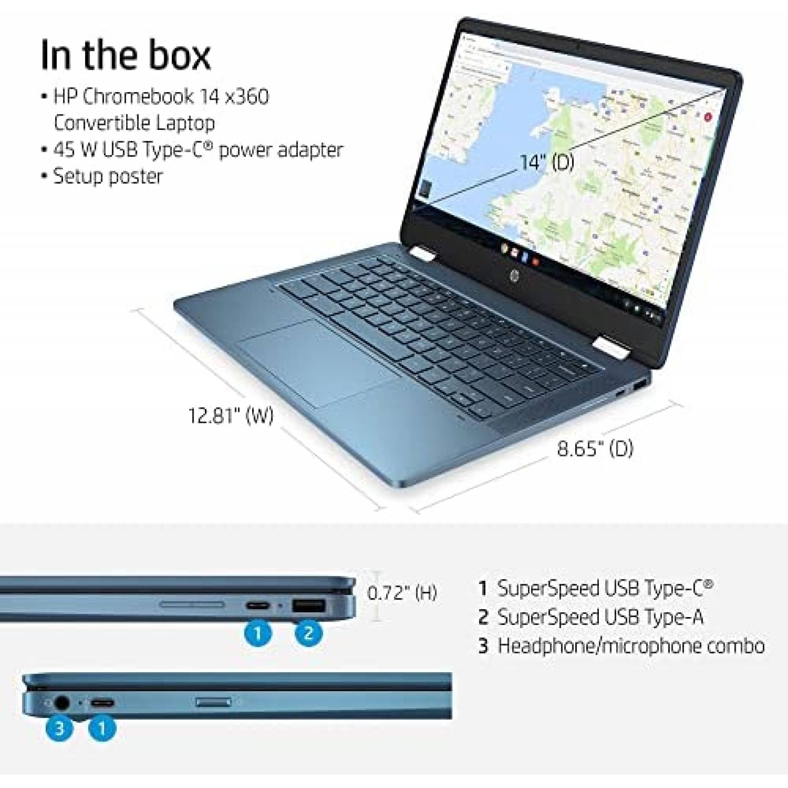 Laptop HP 14'' Tactil Intel N4120 4GB 64GB Chrome OS -Azul