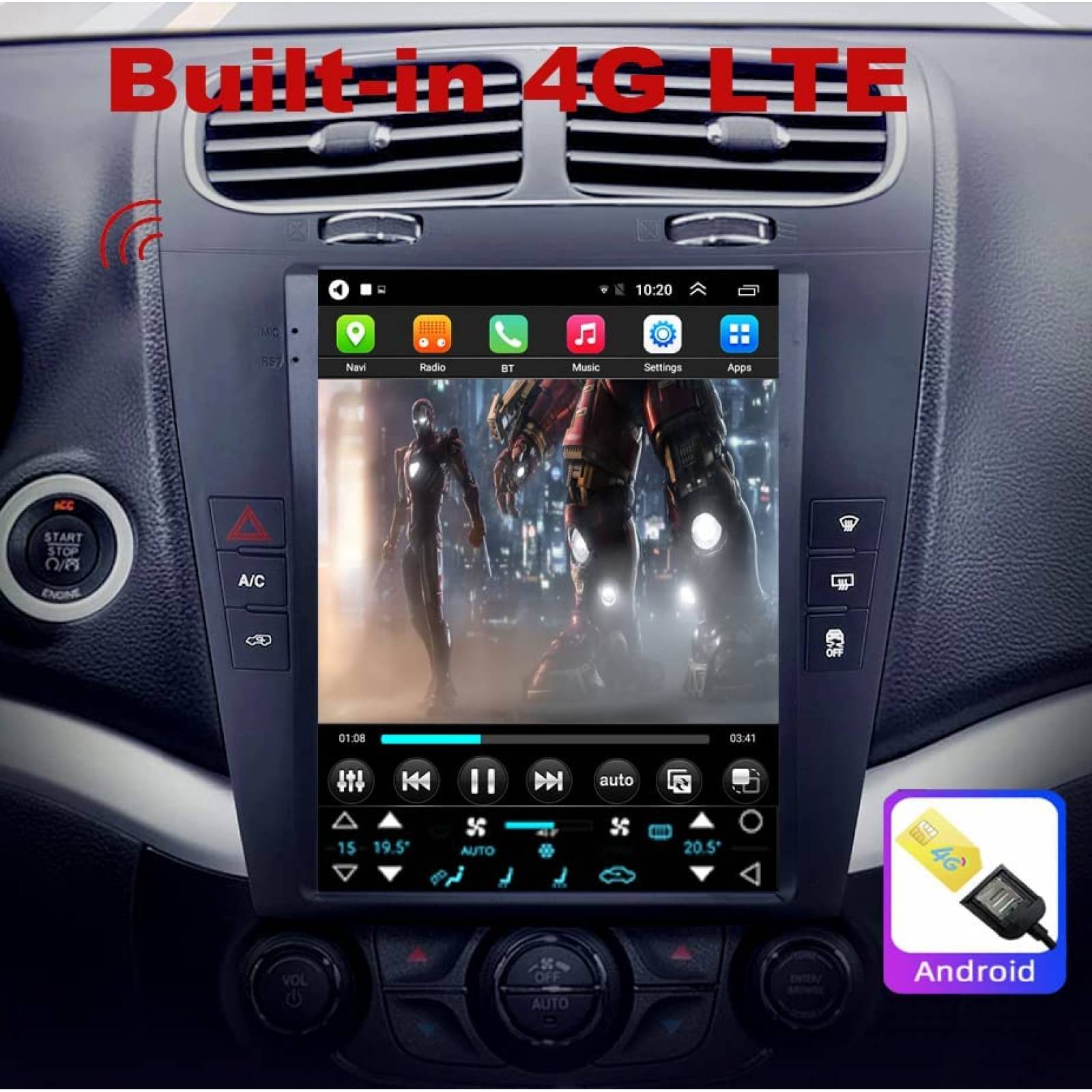 Estereo para Carro Topdisplay 10.4'' 4GB RAM 64GB ROM 4G LTE
