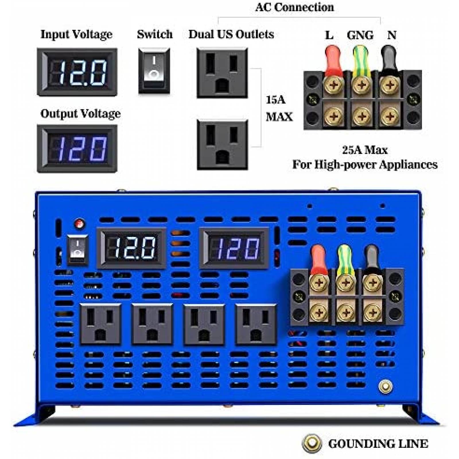Inversor de Corriente XYZ INVT de Onda Sinusoidal 8000w 12v