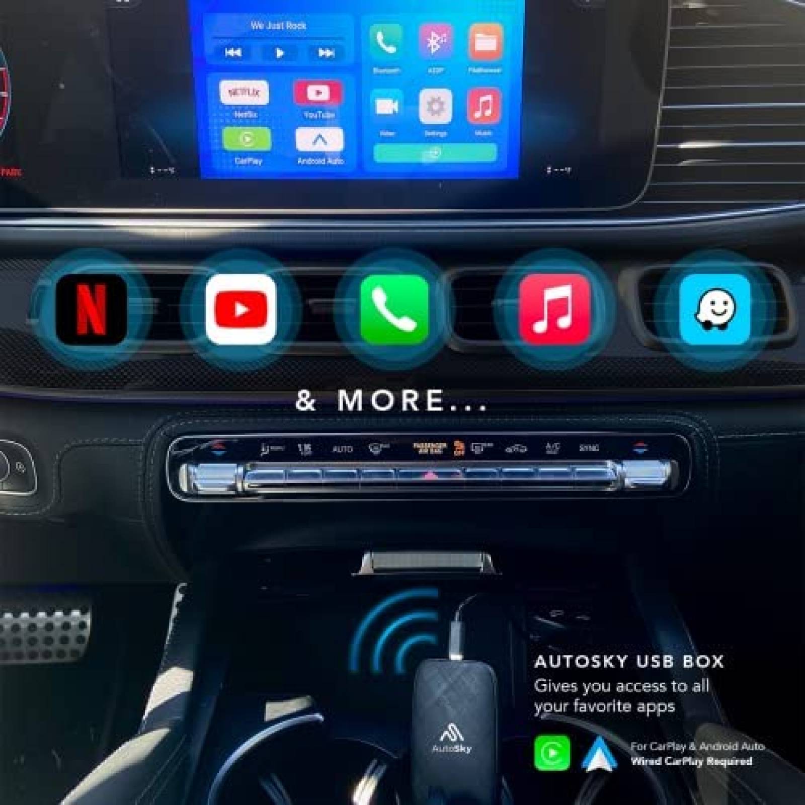 Carplay Adaptador Inalambrico AutoSky Para Automoviles Negro