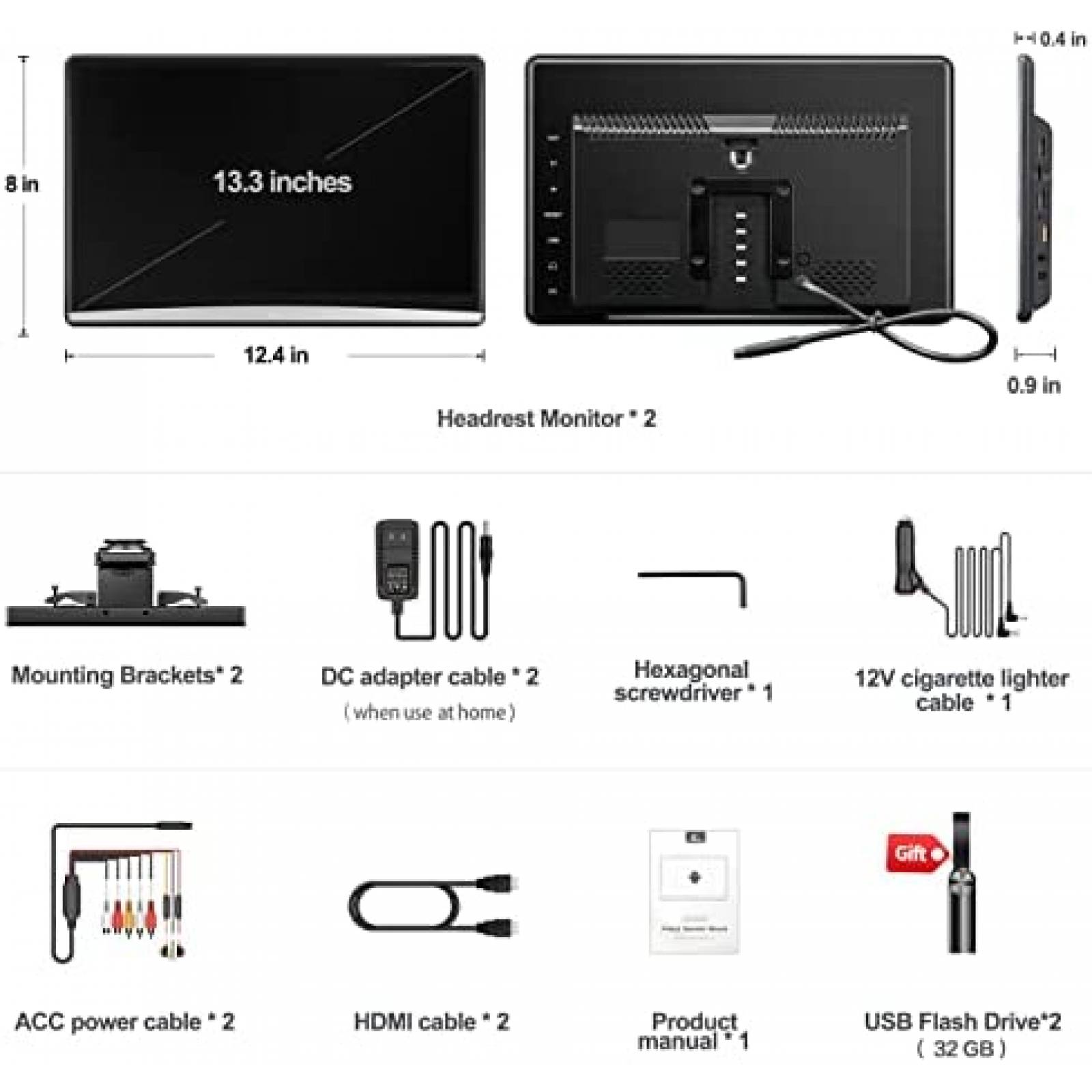 2pz Pantalla Cabecera AINAVI 13.3'' Wifi Bluetooth USB HDMI