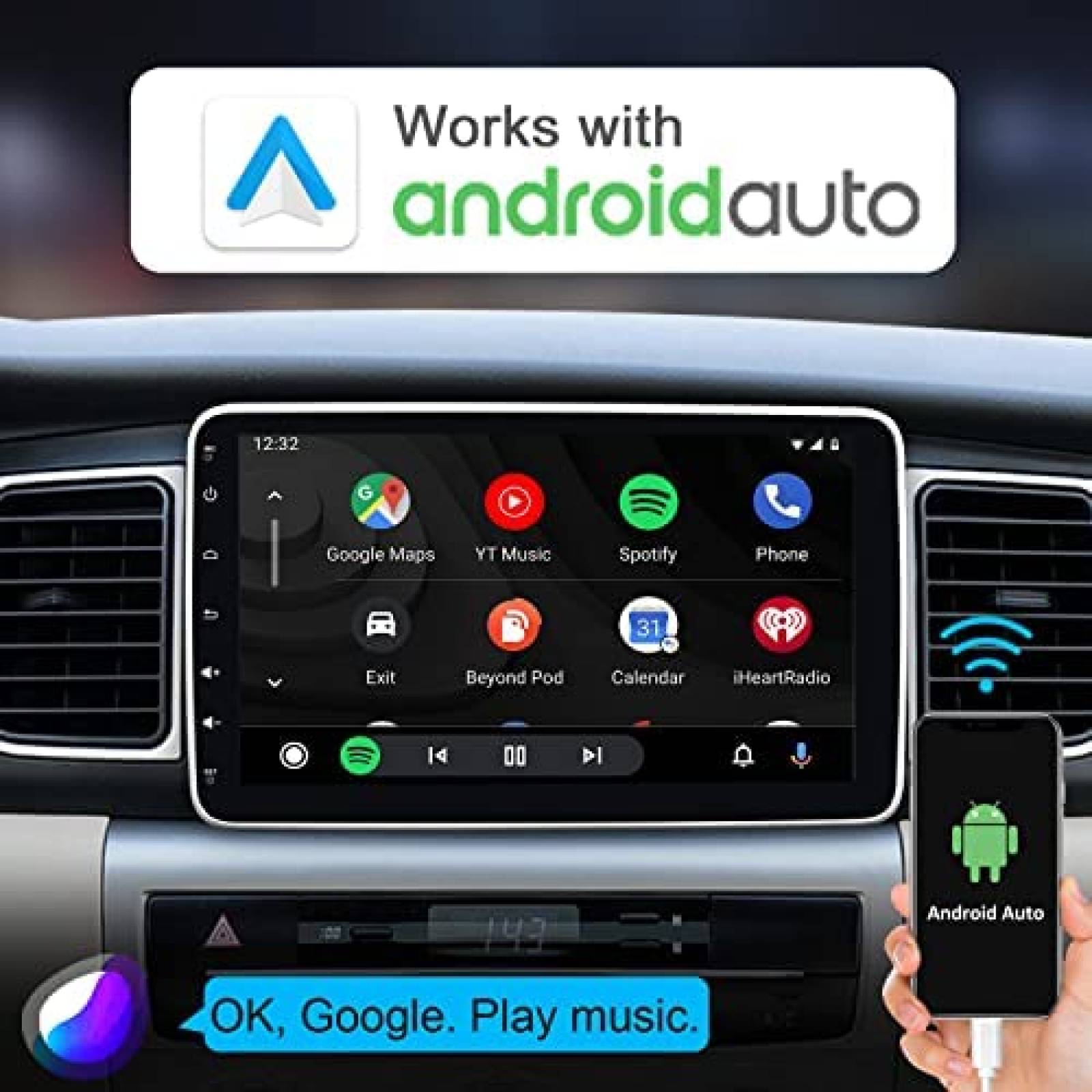 Estéreo para coche, estéreo de coche con pantalla táctil QLED desmontable  de 10 pulgadas, Apple CarPlay, Android Auto, 32 GB, cámara AHD, Bluetooth