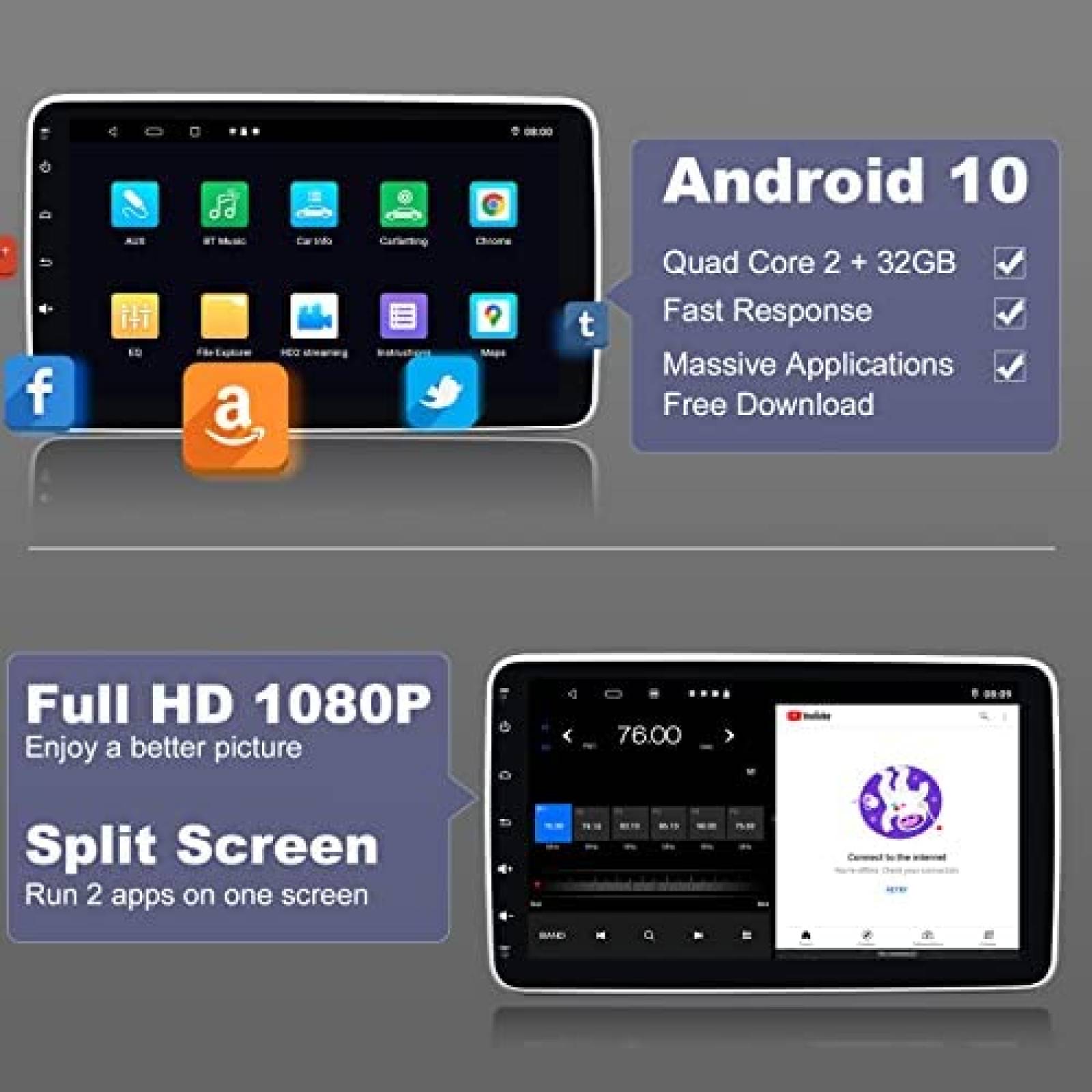 Estereo Auto Cogamichi 10'' Android Camara Frontal y Reversa