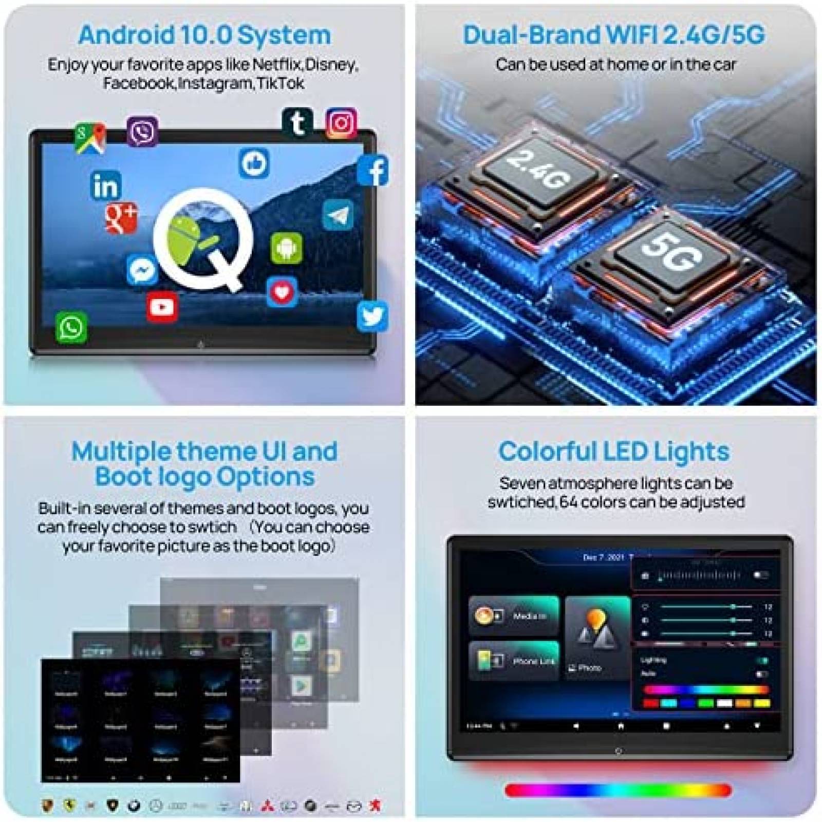 Pantalla Cabecera ADDFUN 12.4'' Android Wifi HDMI -Negro