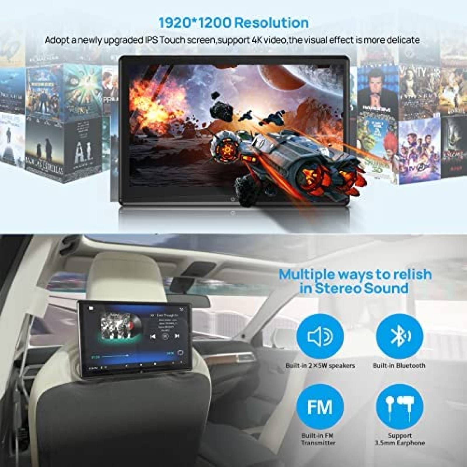 Pantalla Cabecera ADDFUN 12.4'' Android Wifi HDMI -Negro