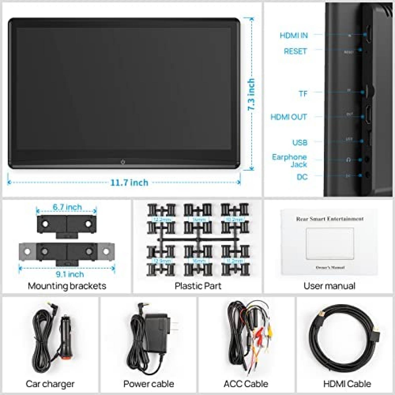 Pantalla Cabecera ADDFUN 12.4'' Android Wifi HDMI -Negro