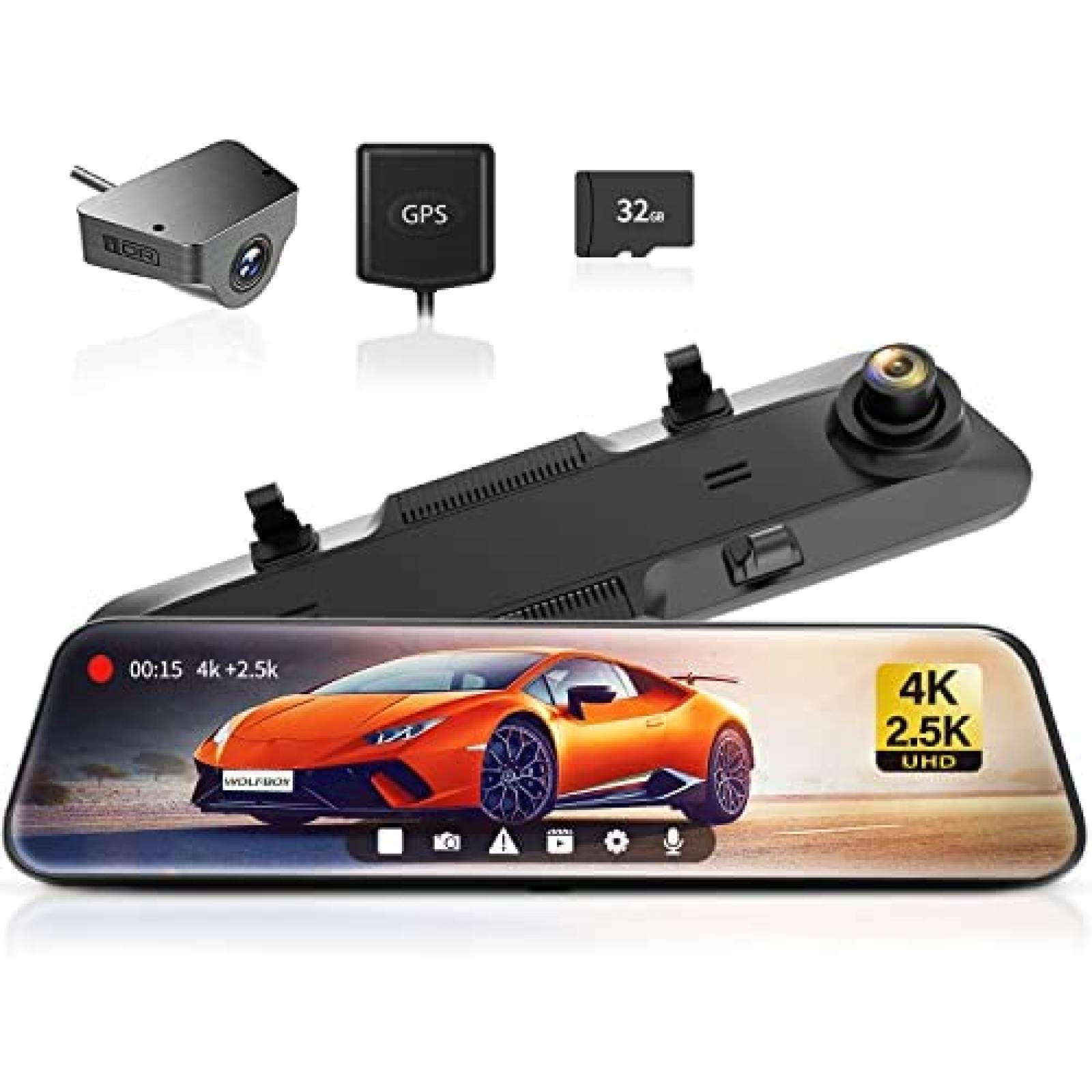 Retrovisor 2 Camaras WOLFBOX G900 12'' Touch GPS Sensor -N