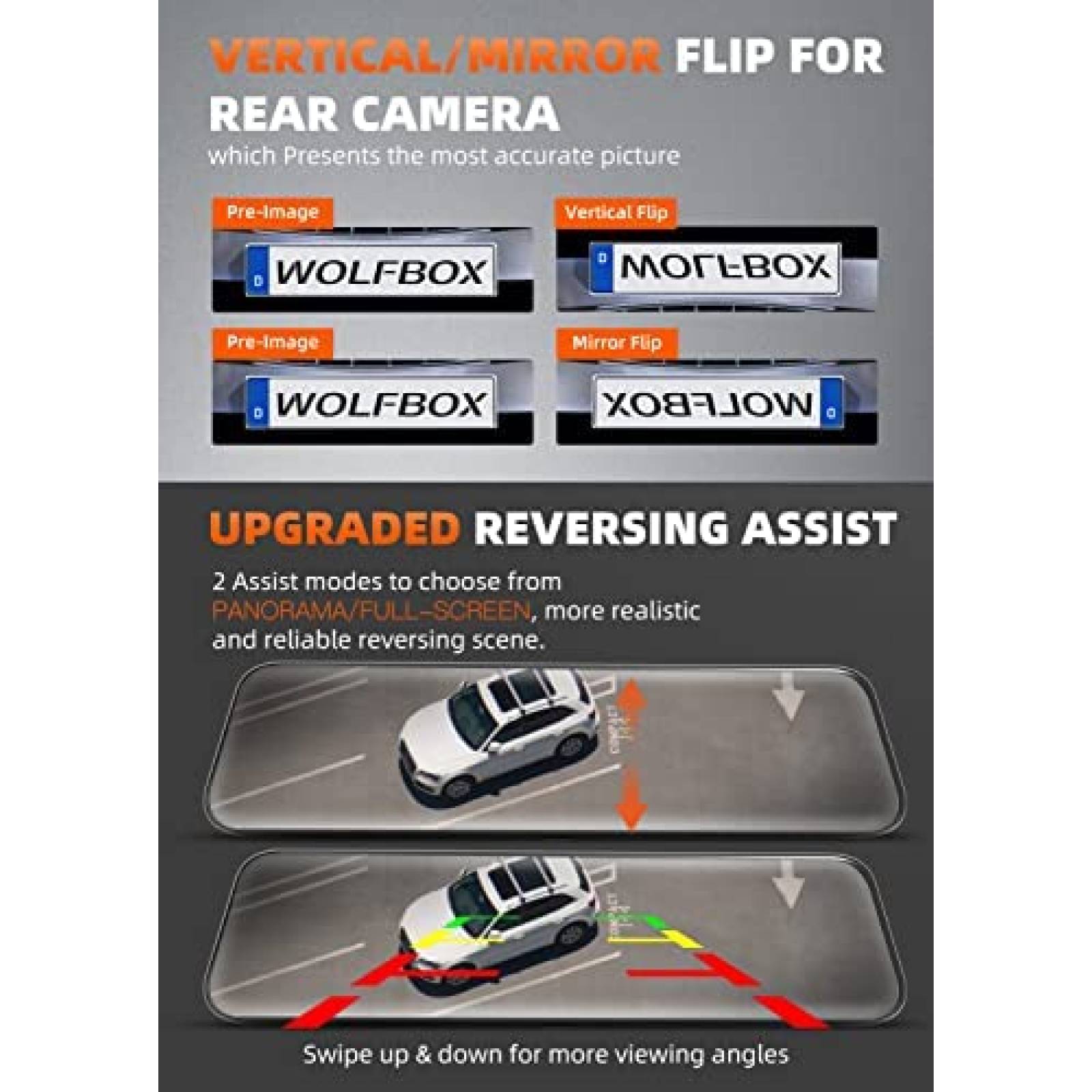 Retrovisor 2 Camaras WOLFBOX G900 12'' Touch GPS Sensor -N