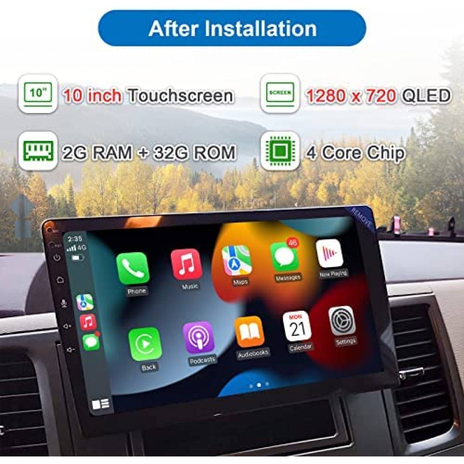 Estereo para Auto LEROAADZ 10" Tactil con Camara Trasera