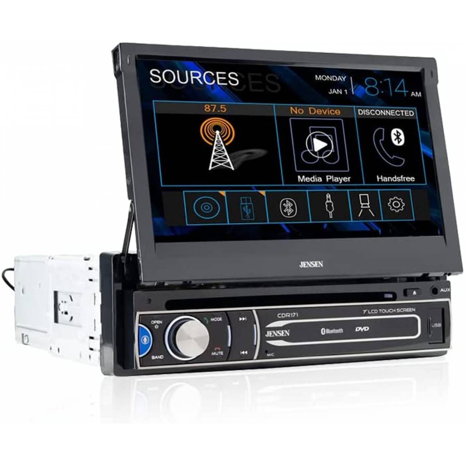 Estereo De Coche JENSEN Un Din Bluetooth 7 Pulgadas -Negro
