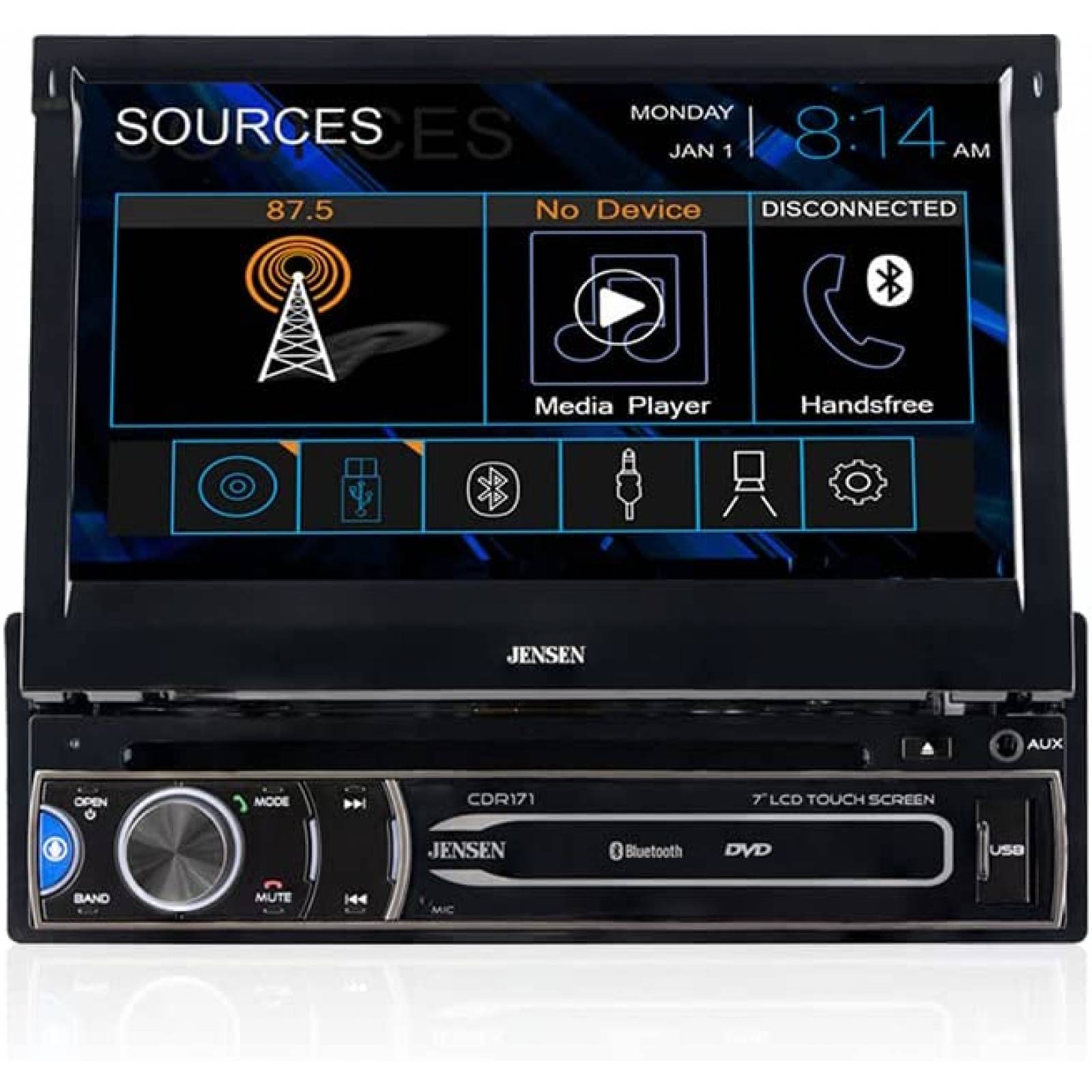 Estereo De Coche JENSEN Un Din Bluetooth 7 Pulgadas -Negro