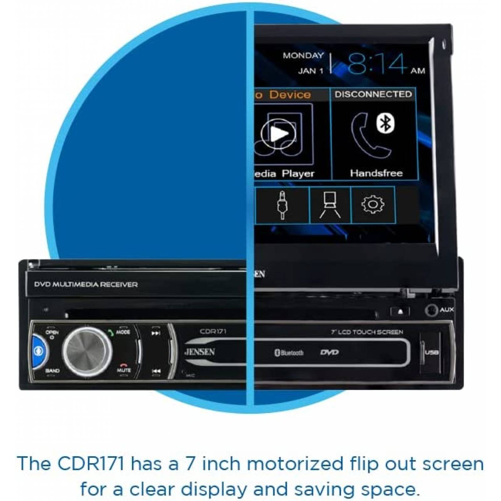 Estereo De Coche JENSEN Un Din Bluetooth 7 Pulgadas -Negro