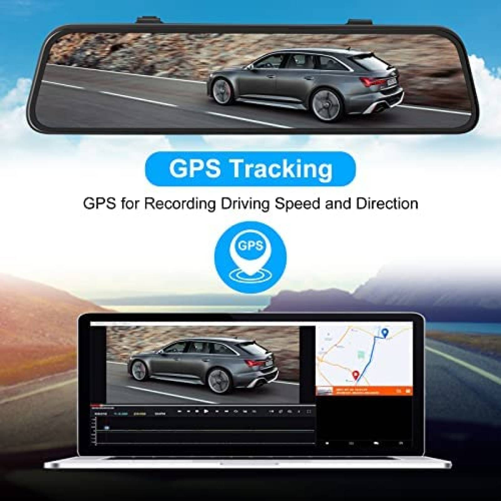 Retrovisor 3 Camaras PRUVEEO J30 12'' Touch GPS + Sensor -N