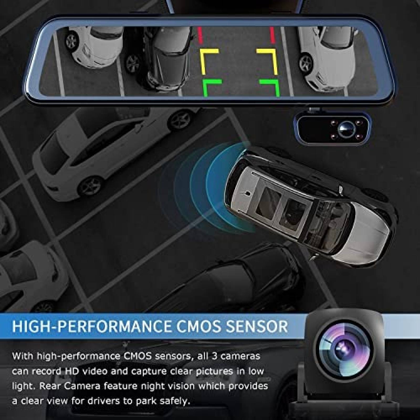 Retrovisor 3 Camaras PRUVEEO J30 12'' Touch GPS + Sensor -N