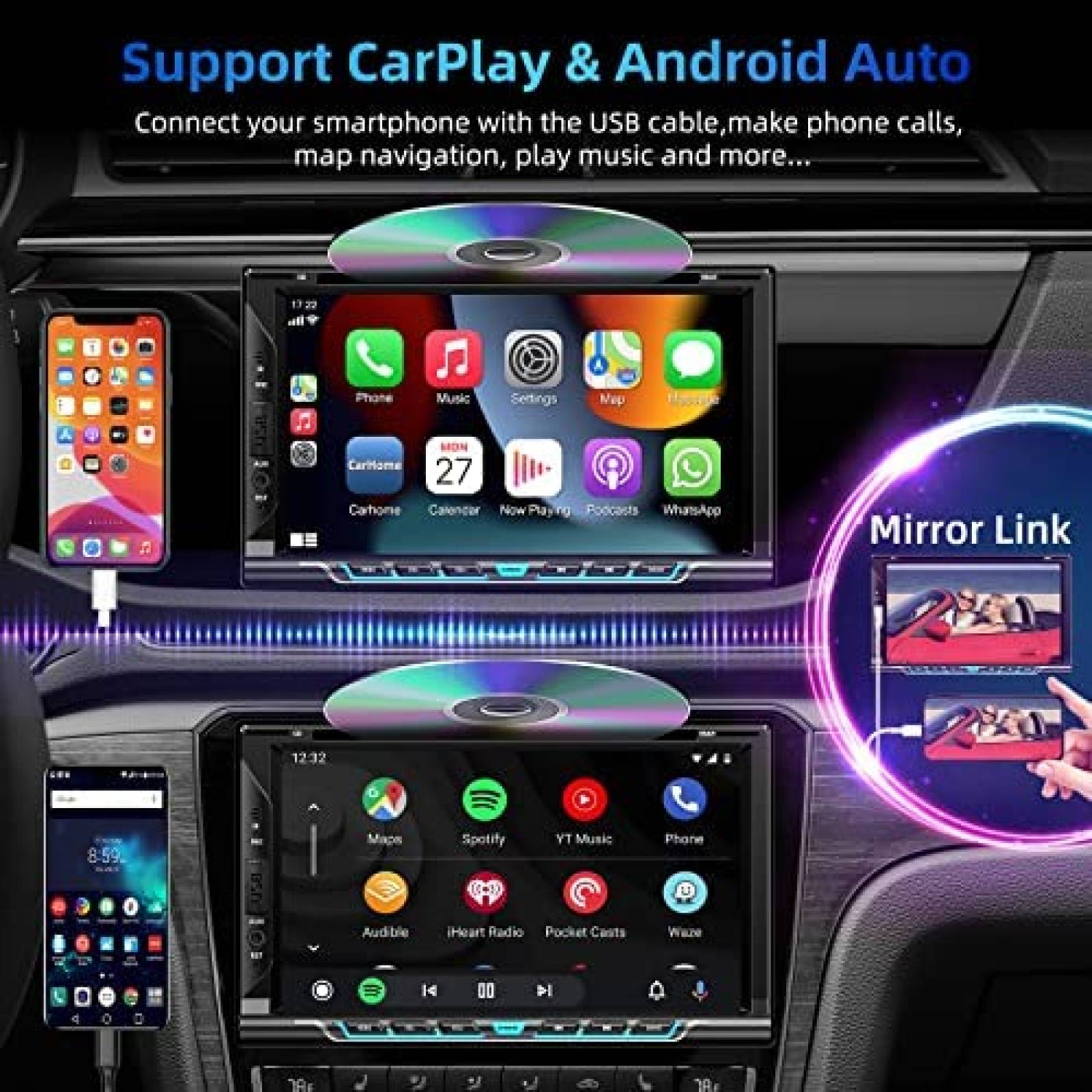 Estereo De Coche Adapter-Universe Doble Din Bluetooth 7''