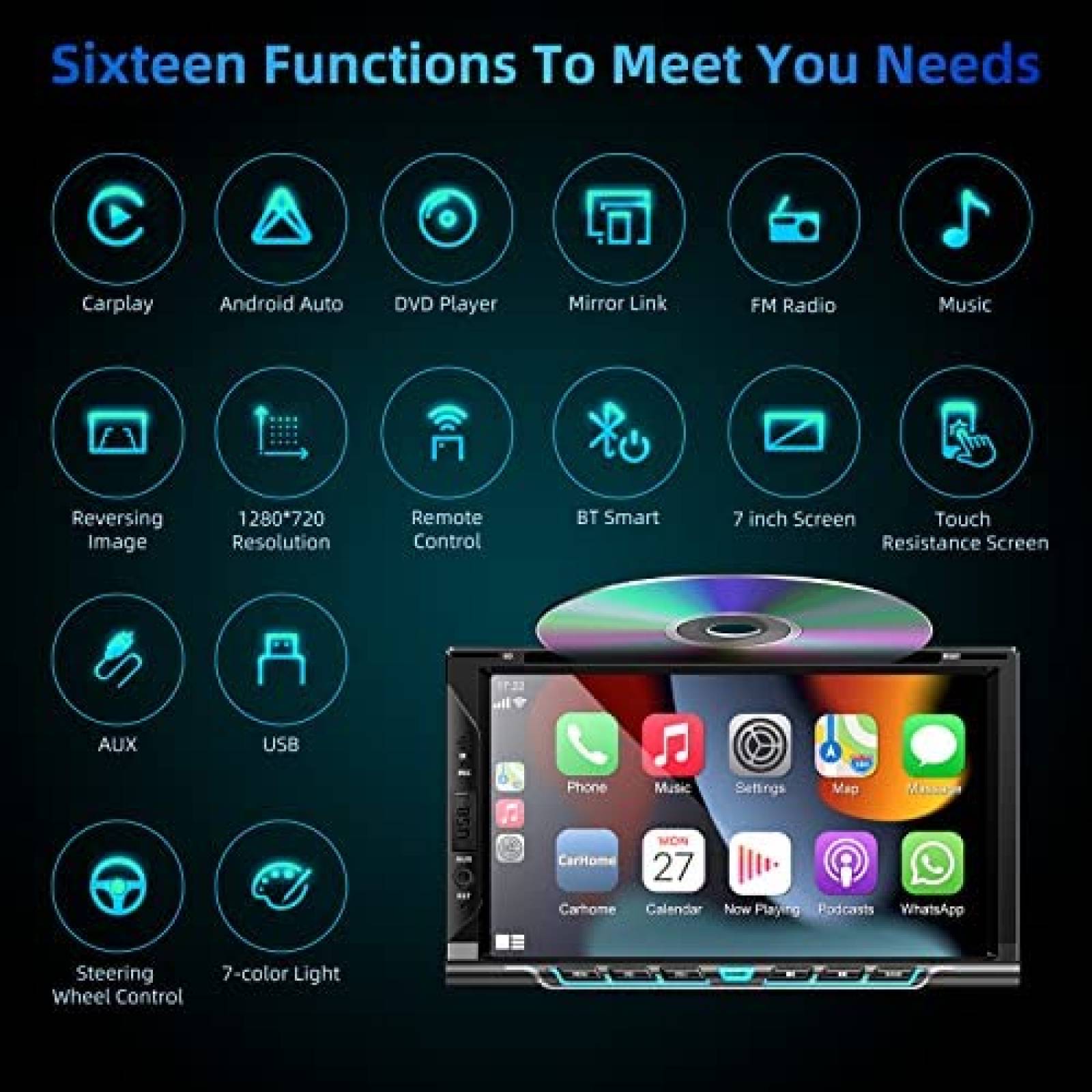 Estereo De Coche Adapter-Universe Doble Din Bluetooth 7''
