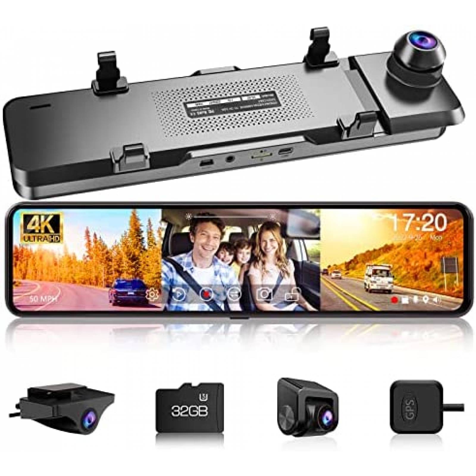 Retrovisor 3 Cams VVCAR VC40 11'' Touch GPS Carga C -Negro