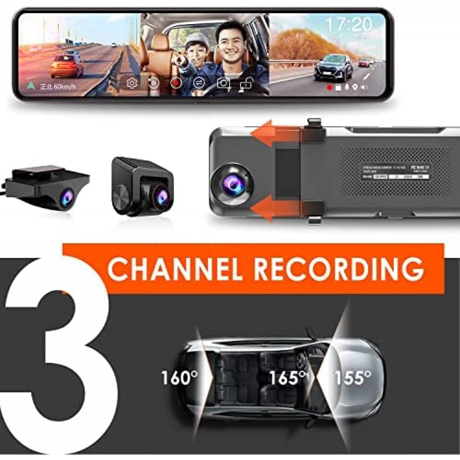 Retrovisor 3 Cams VVCAR VC40 11'' Touch GPS Carga C -Negro