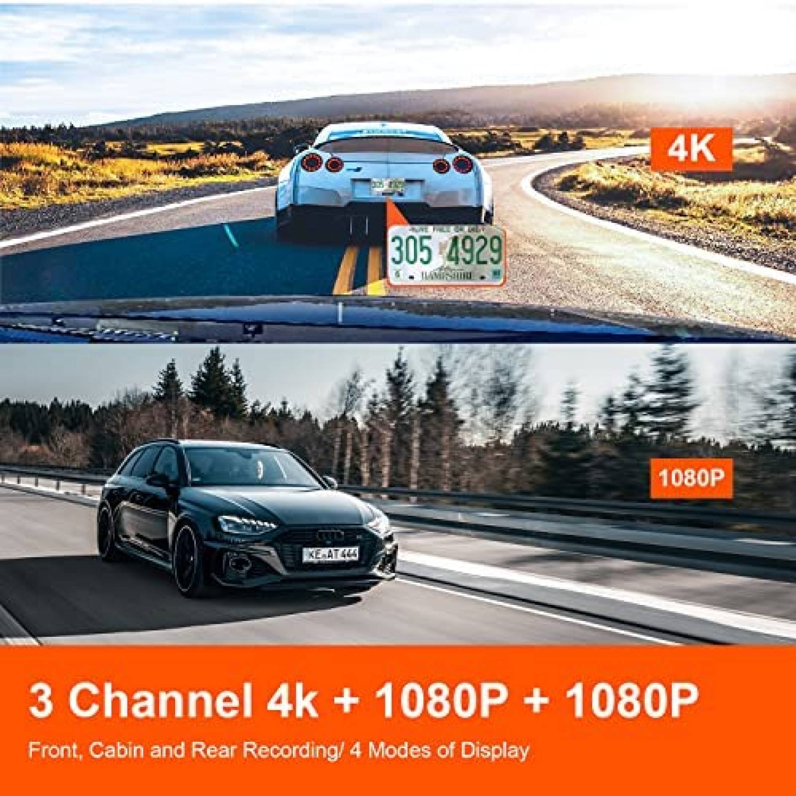 Retrovisor 3 Cams VVCAR VC40 11'' Touch GPS Carga C -Negro