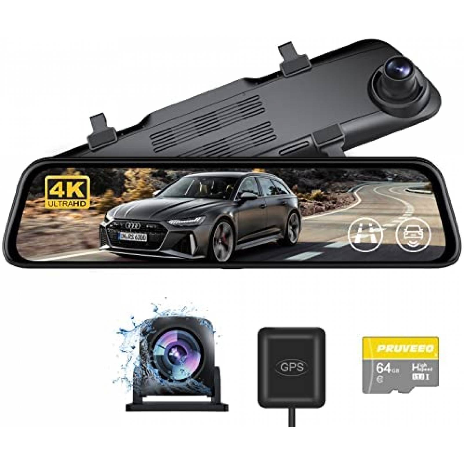 Retrovisor 2 Camaras PRUVEEO J40 12'' Touch GPS + Sensor -N