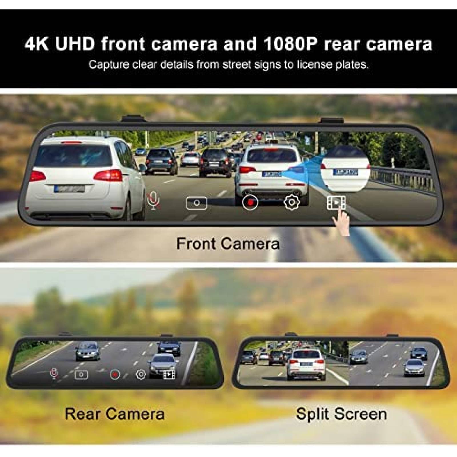 Retrovisor 2 Camaras PRUVEEO J40 12'' Touch GPS + Sensor -N