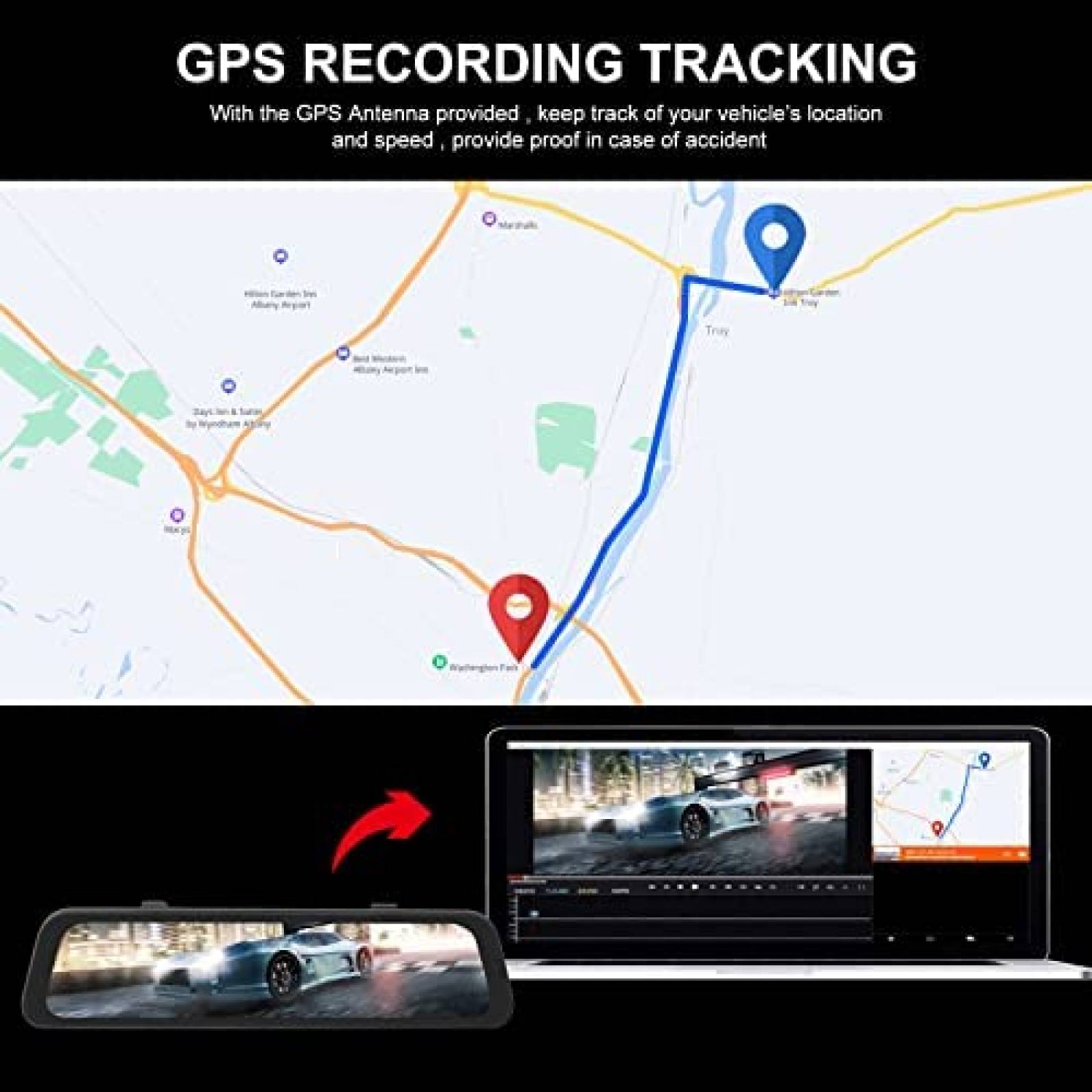 Retrovisor 2 Camaras PRUVEEO J40 12'' Touch GPS + Sensor -N