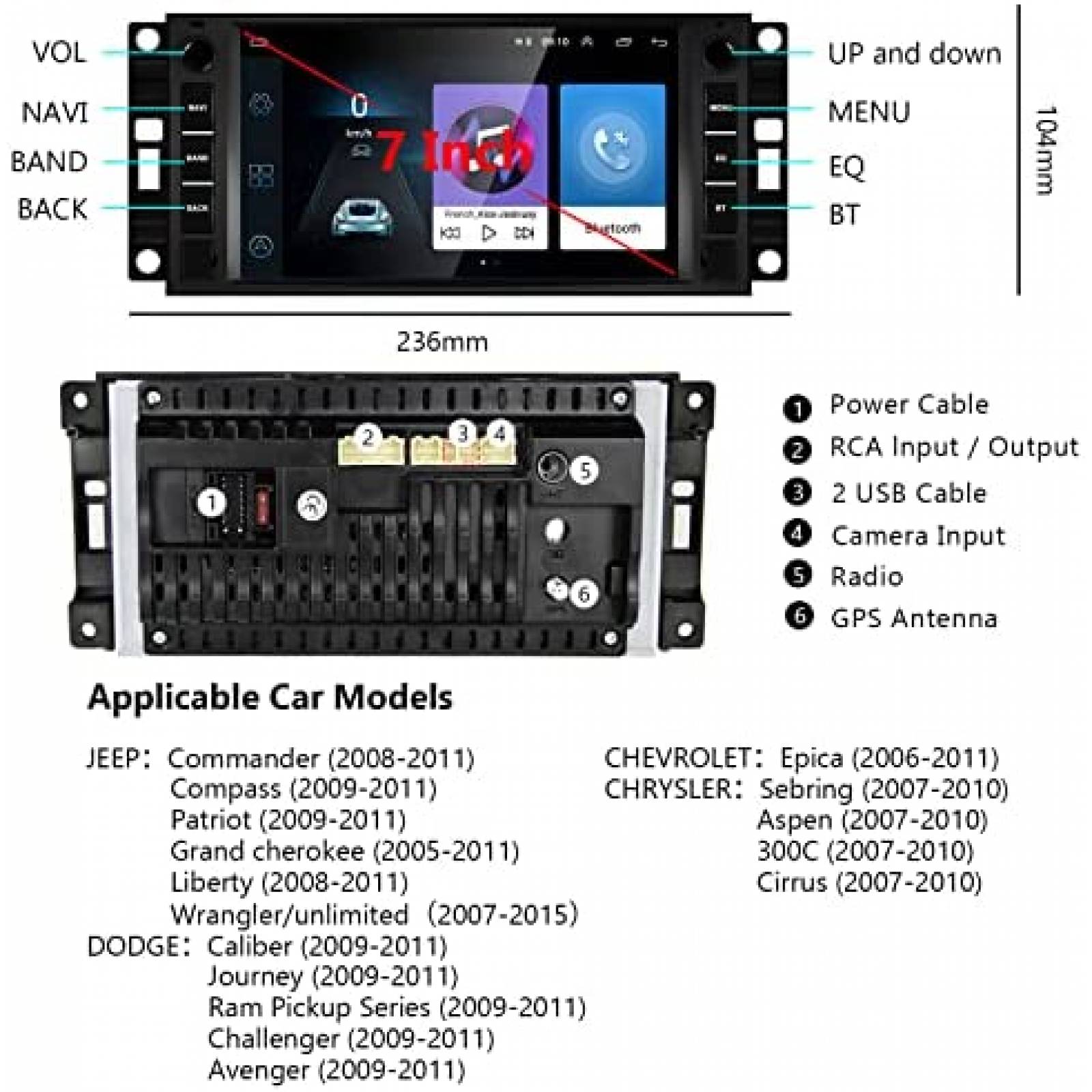 Estereo Auto Rimoody 7 pulg Bluetooth WiFi GPS -Negro