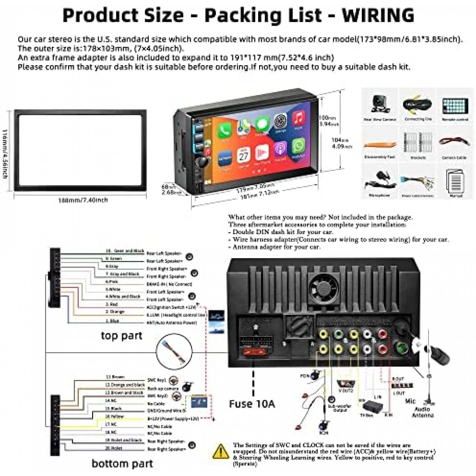 Estereo De Coche Inexaccessories Doble Din Bluetooth 7''