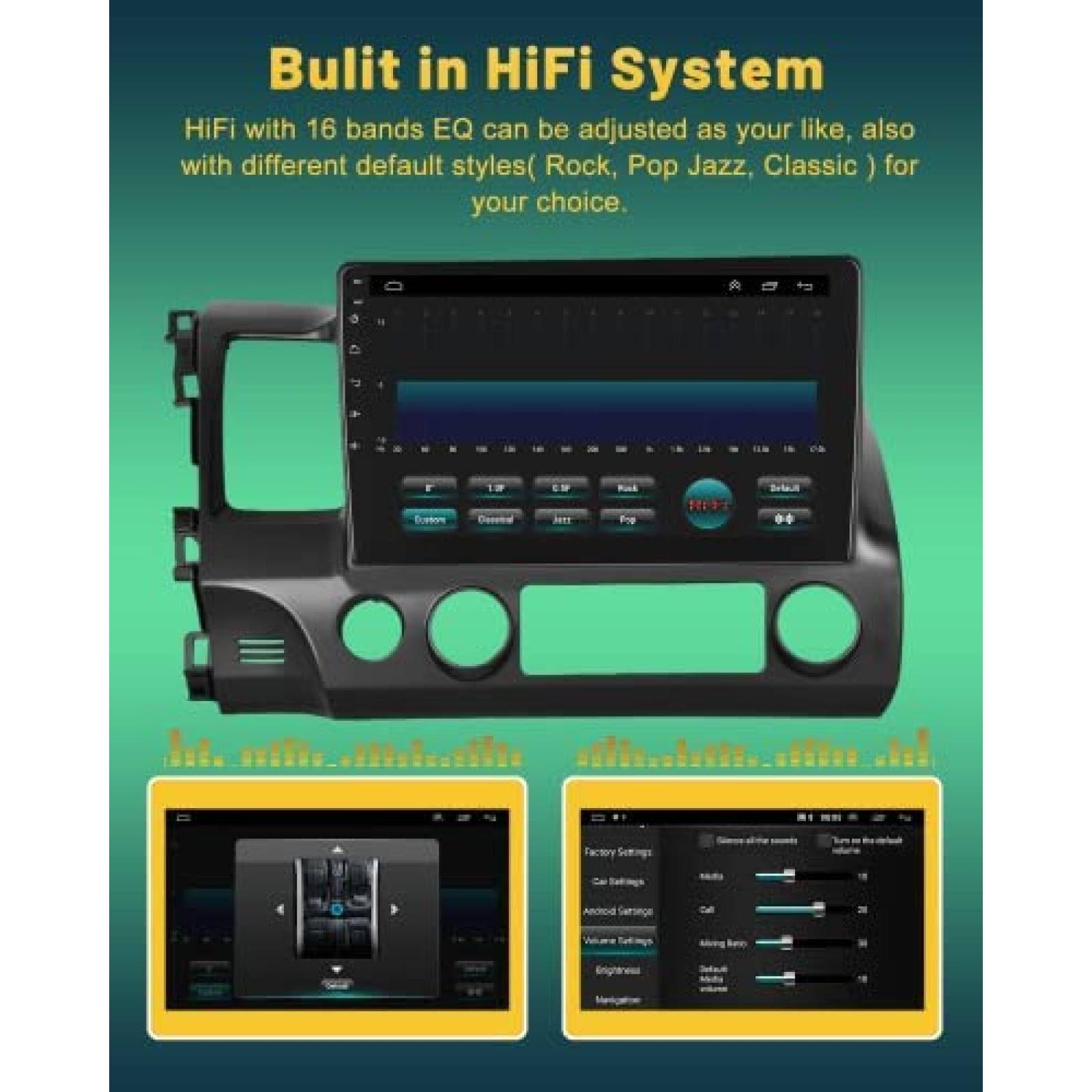 Estereo Auto Hikity para Honda Civic 2006-2011 Android Negro