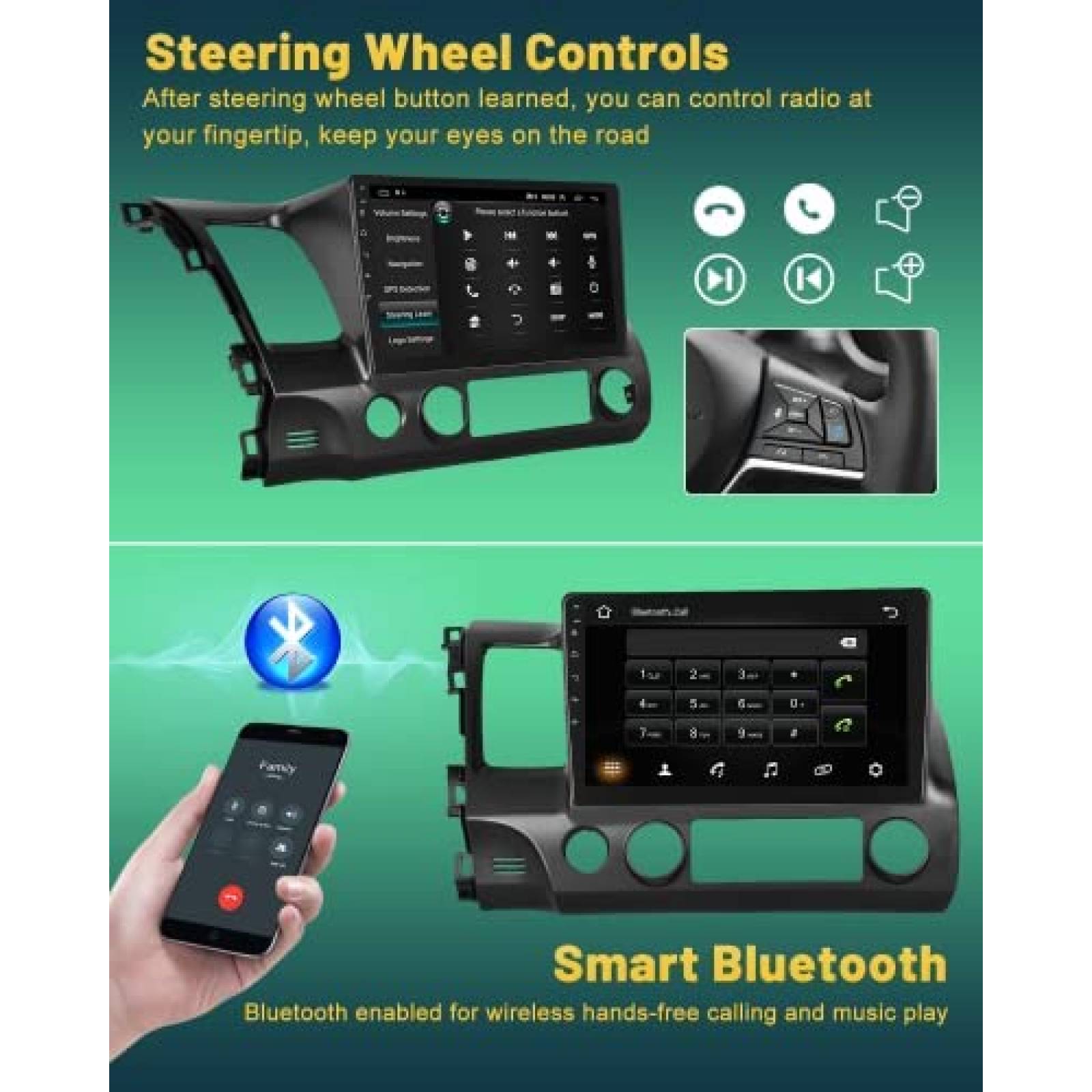 Estereo Auto Hikity para Honda Civic 2006-2011 Android Negro