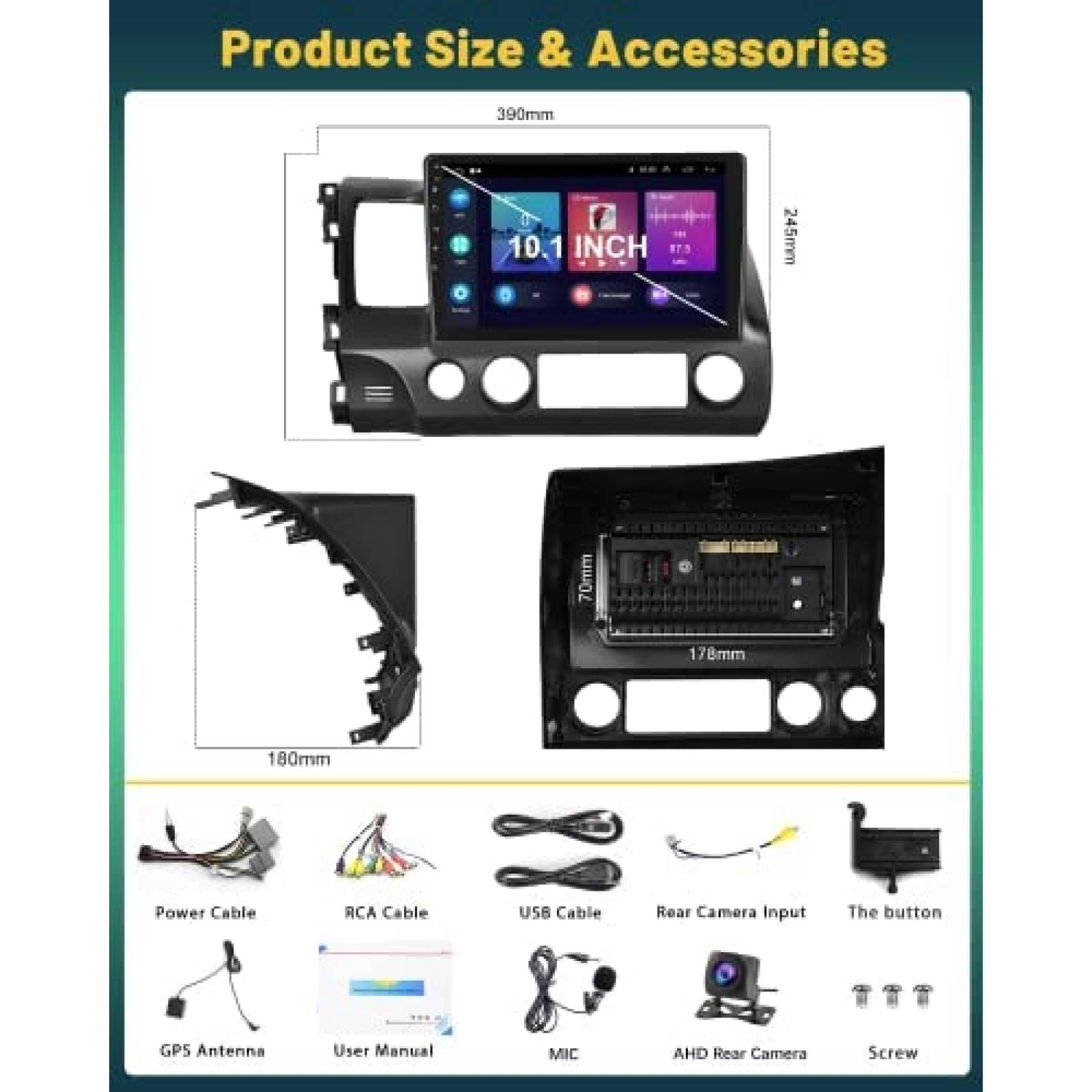 Estereo Auto Hikity para Honda Civic 2006-2011 Android Negro